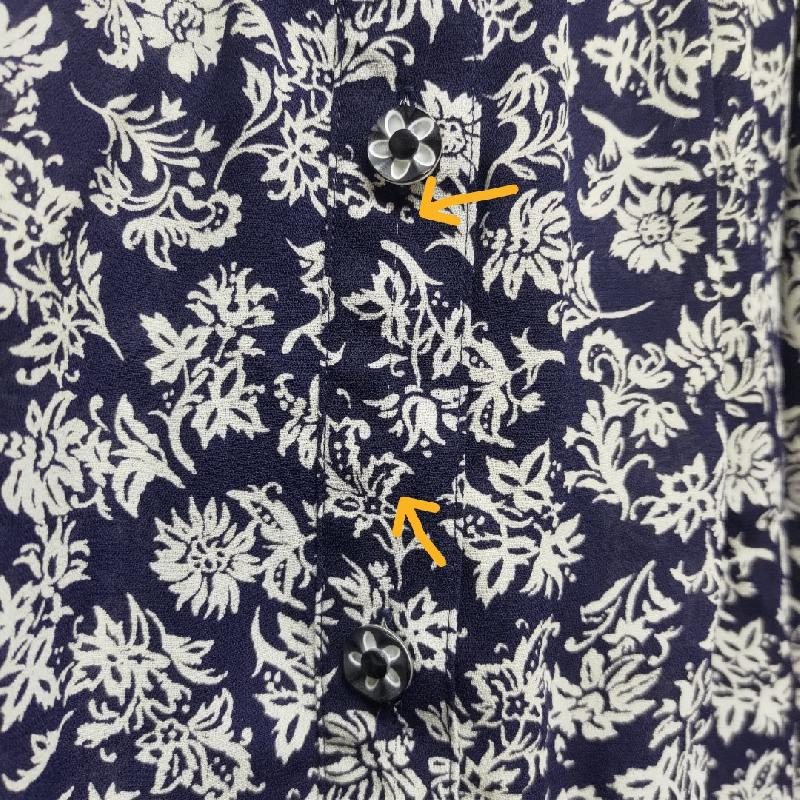 Vintage Korean Navy Blue and White Floral Pattern Lace Collar Shirt Dress with Two Front Pockets (MT1608-102)