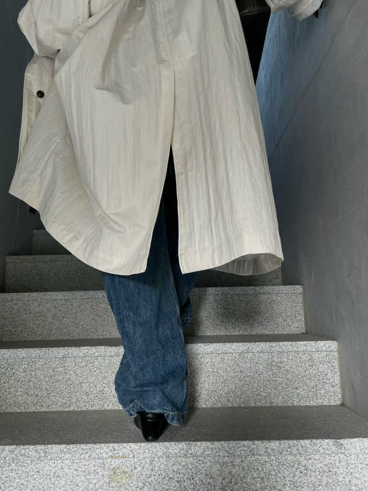 MILAE 韓系立領大口袋寬鬆微繭型長款大衣風衣