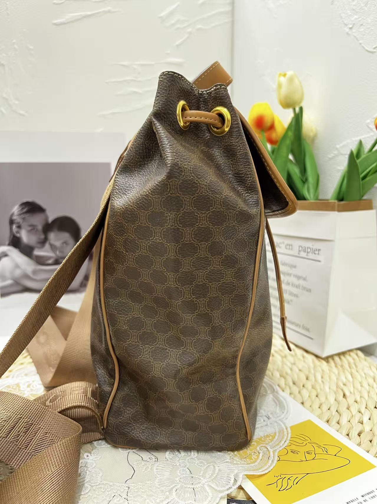 Celine Vintage Macadam Canvas Drawstring Backpack