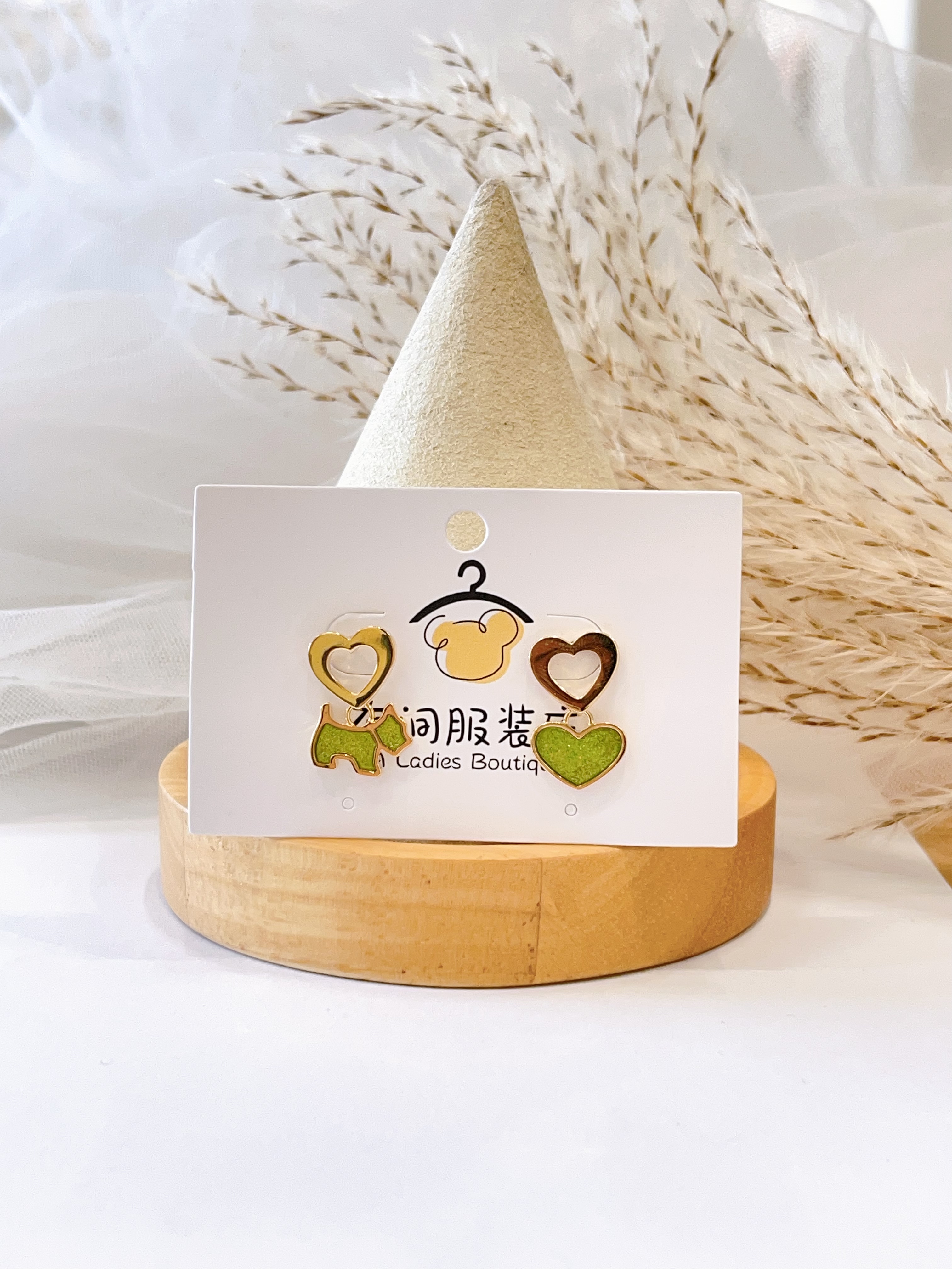 小清新不规则小狗爱心卡通耳环