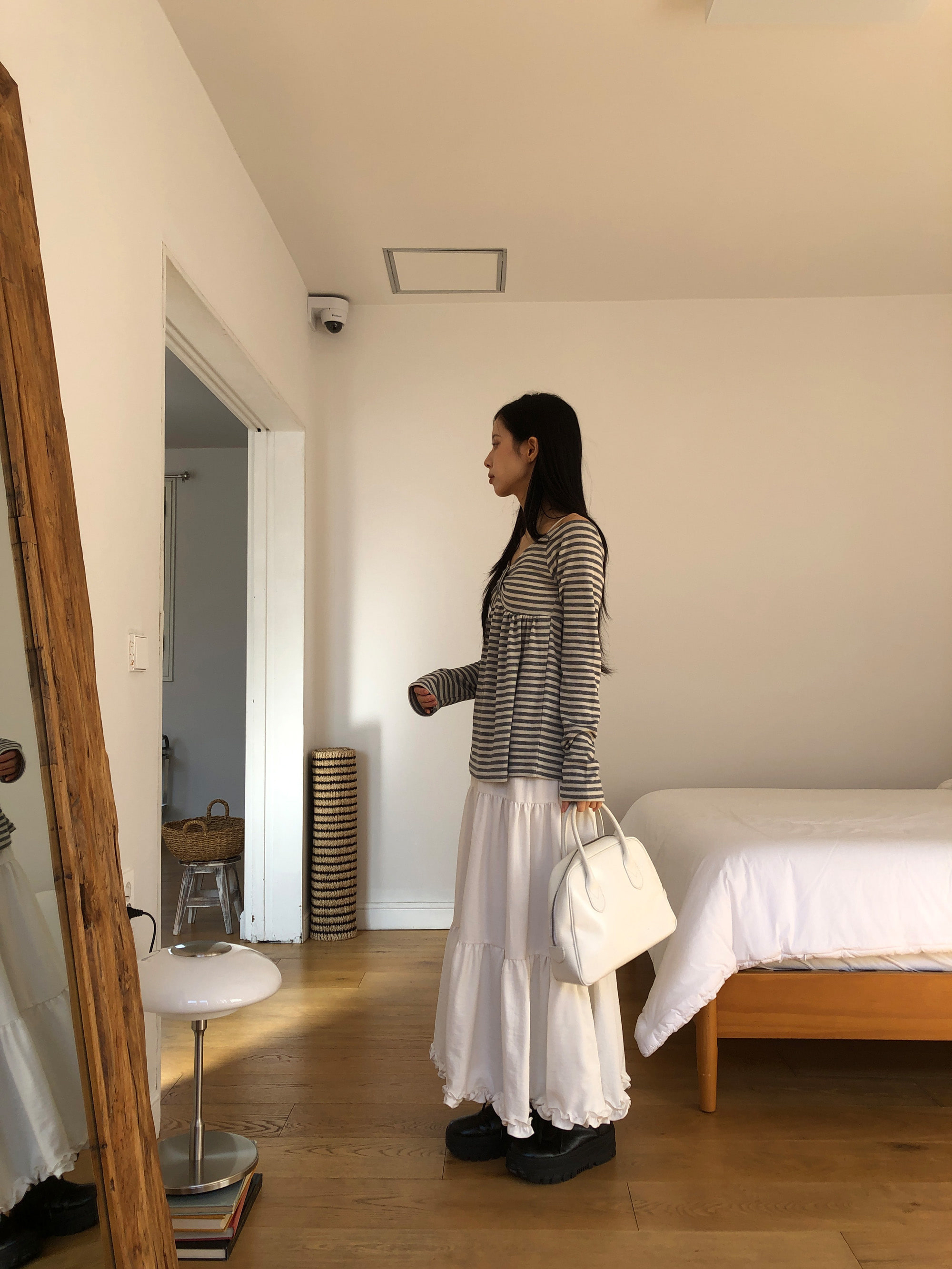 Striped Bow Ruched Long Sleeve