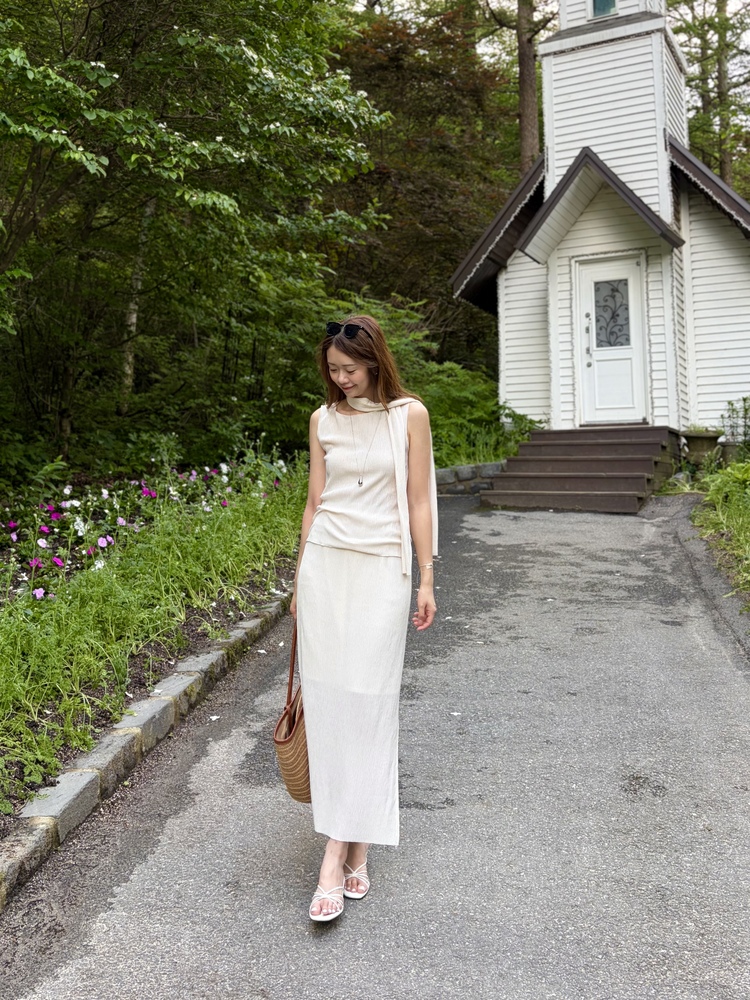 Summer Pleated Scarf Set (Ivory)
