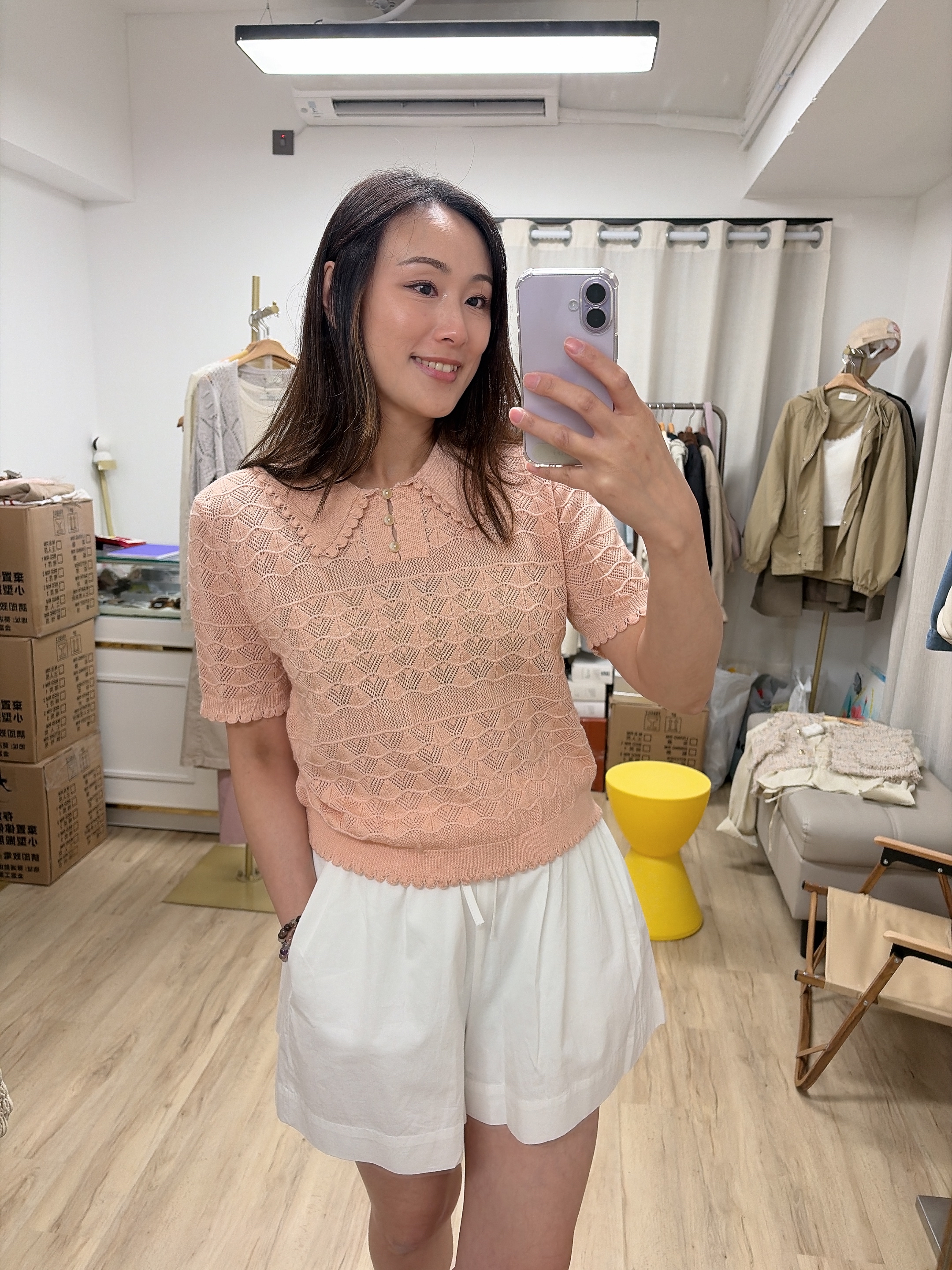 韓國 線料 粉紅色暗花top 