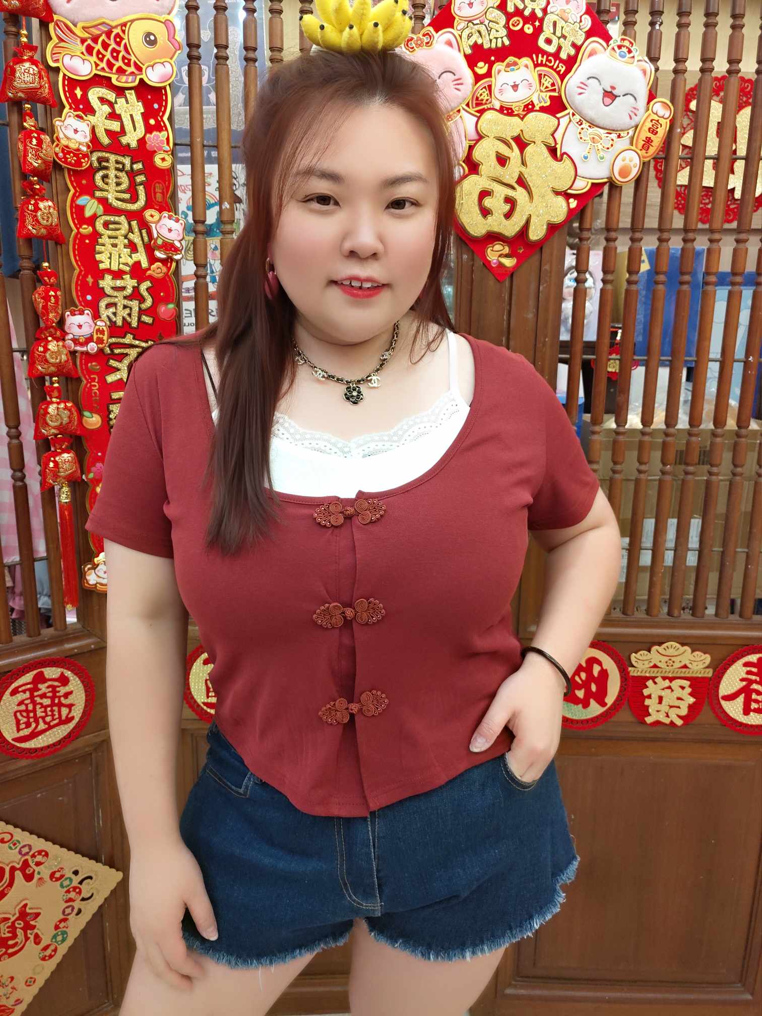 OTE02 TW#8371 假两件盘扣设计上衣