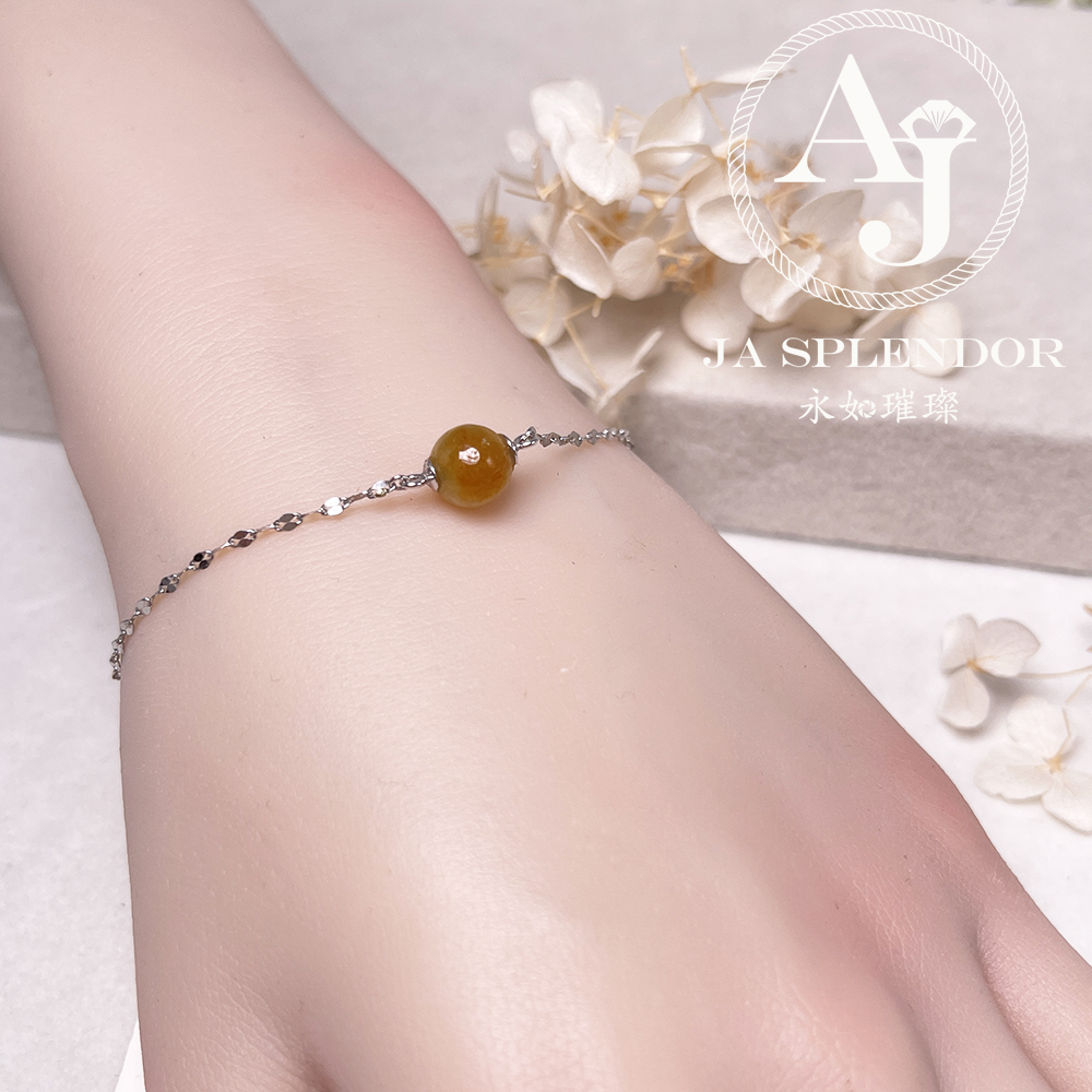 FBG26-H20 天然翡翠A玉 冰潤黃翡純銀手鏈