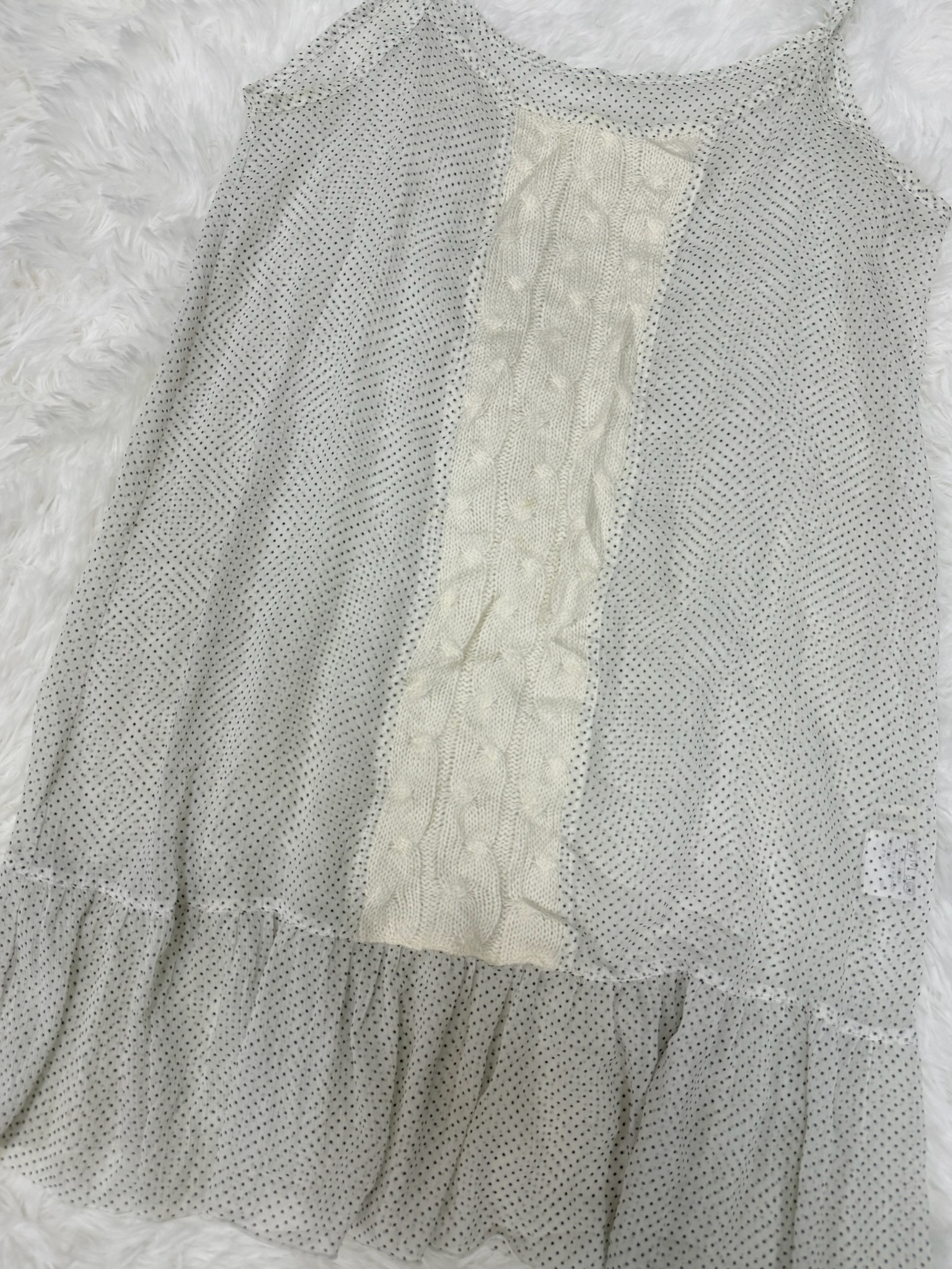 Sleeveless Polka Dot Dress with Cable-Knit Splicing