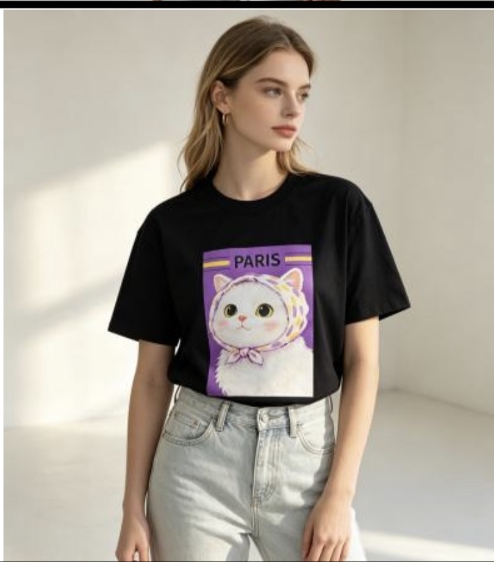 ［訂購］ M065 Lilac Bandana White Cat Tee