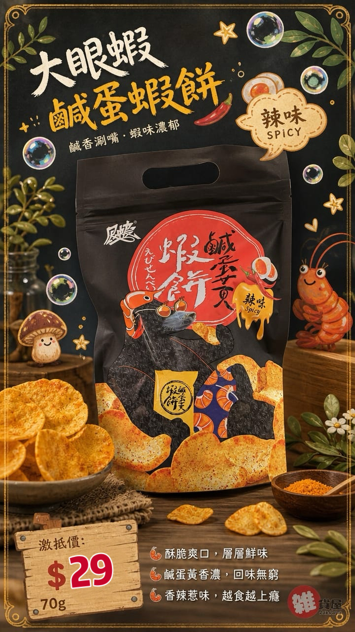 大眼蝦 鹹蛋黃蝦餅 (辣味) 70g