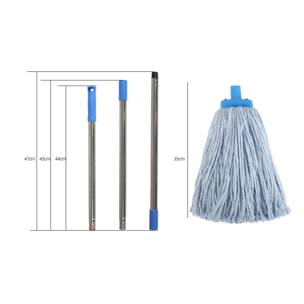 2x 加厚棉線拖把 藍色 不鏽鋼拼接桿拖把+替換拖把頭 2個一套 UB0281