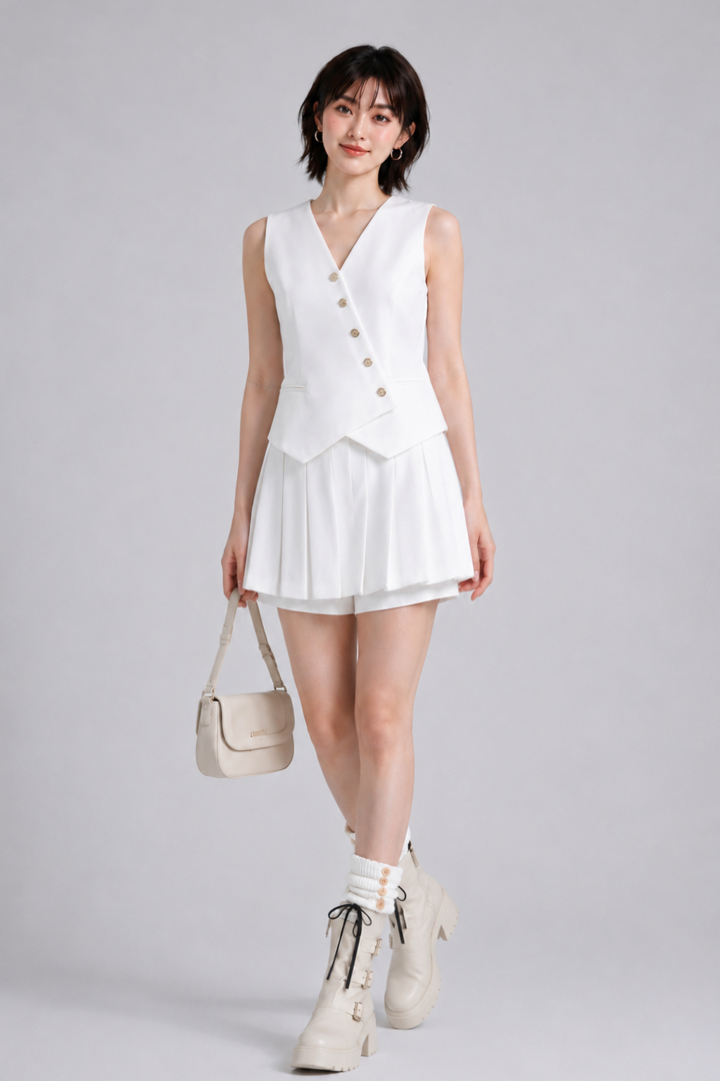 210603 Asymmetric Button Tailored Vest Top