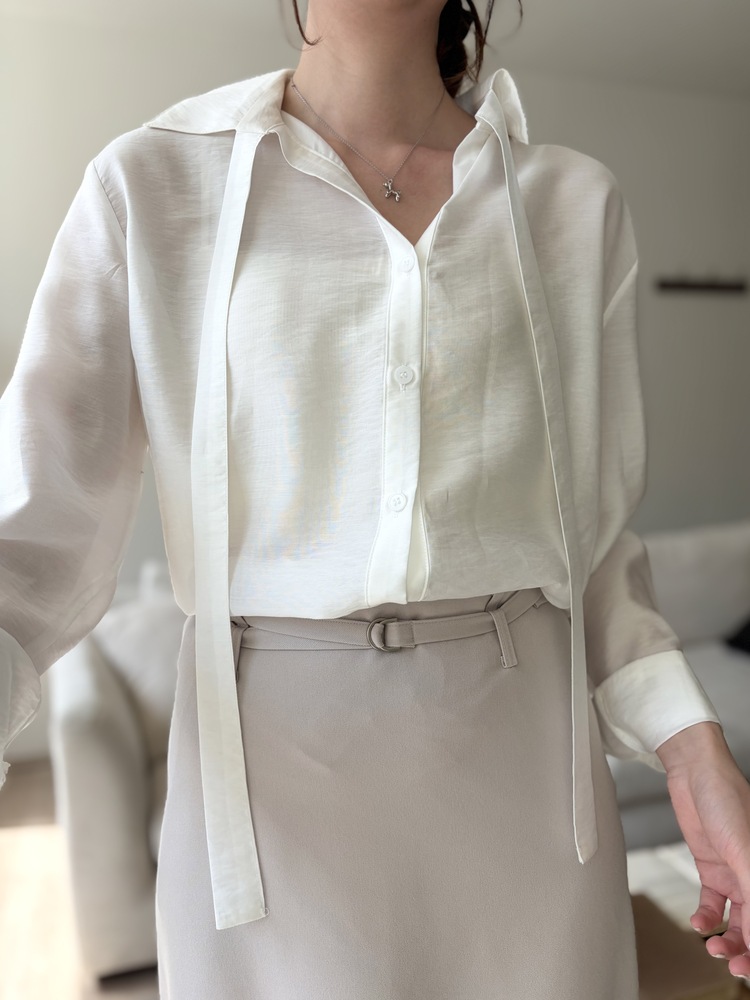 Tie Detail Sheer Blouse (Ivory)