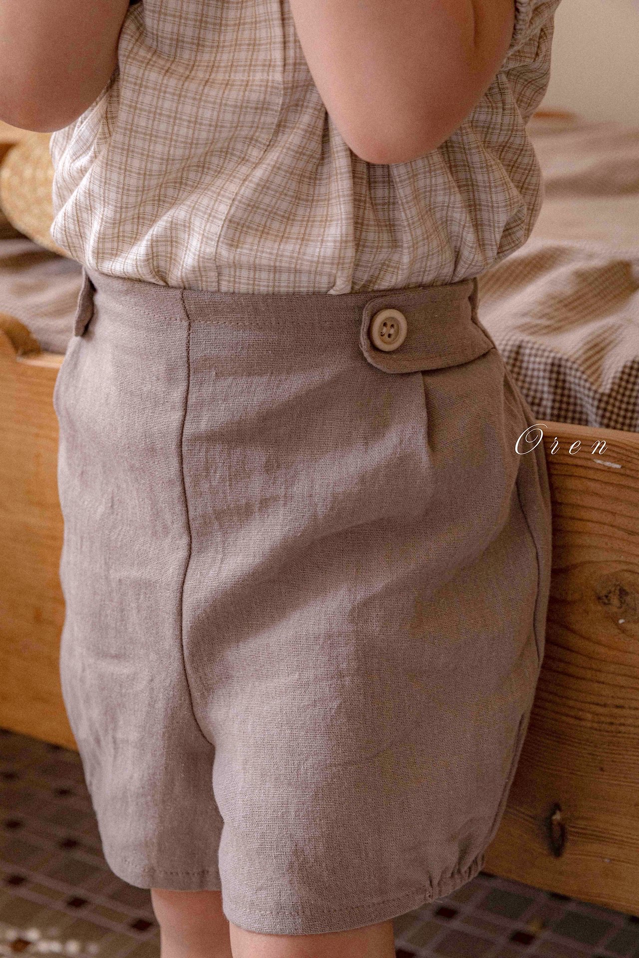 ☀️預訂 韓國直送☀️🇰🇷Oren 雙排鈕扣格紋翻領短袖包屁衣/連身裙/上下套裝