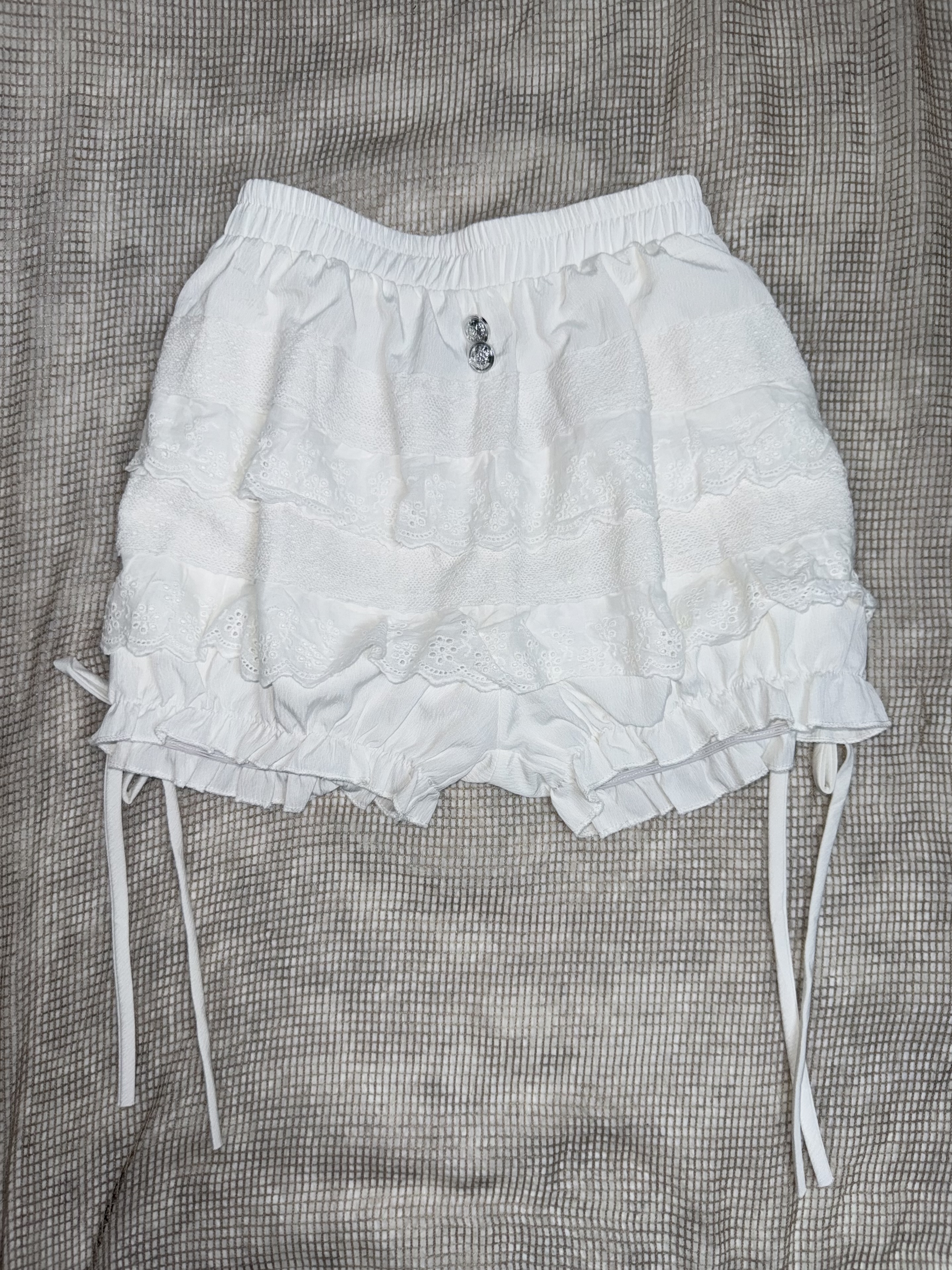 Tiered Ruffle Lace Bloomer Shorts with Bow Accents