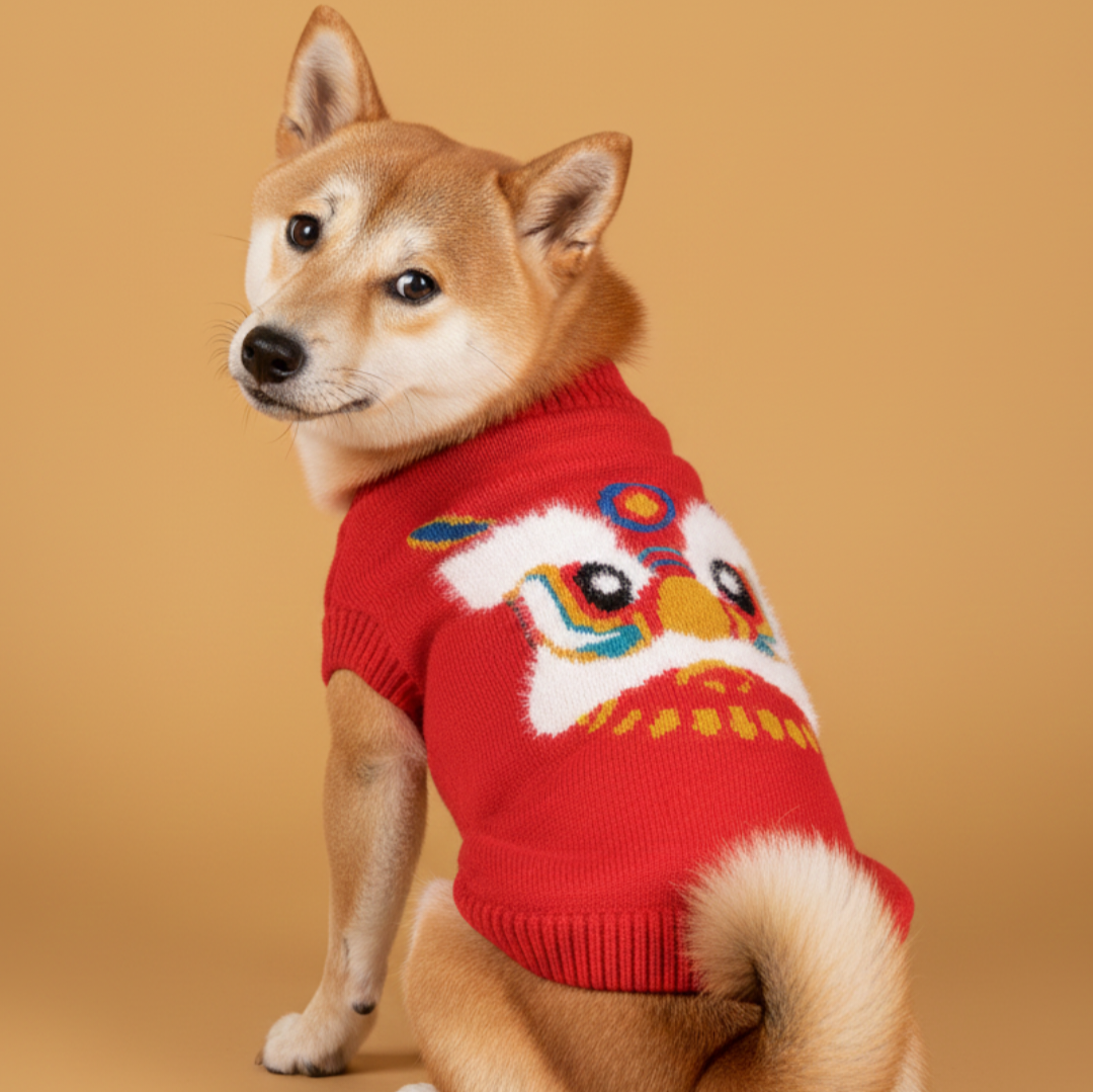 S644RD  賀歲獅頭冷衫 - 紅色 Lionel Sweater