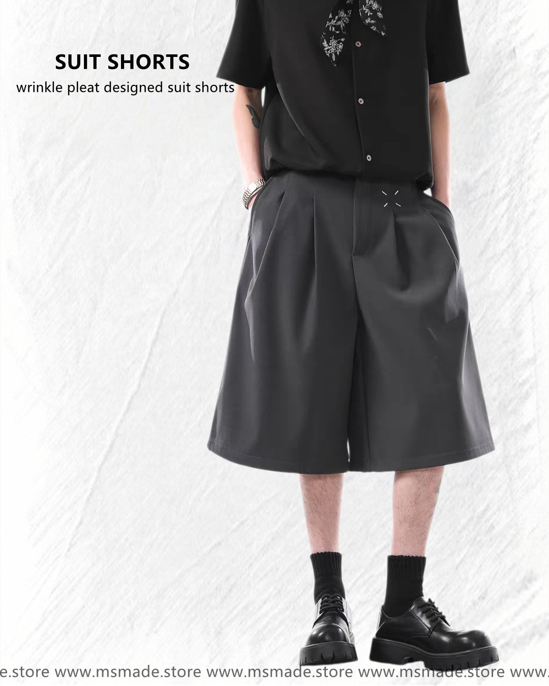 M427皺褶設計感西裝短褲