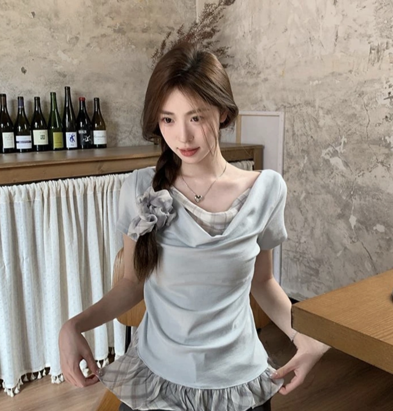 TP433韩系假两件上衣