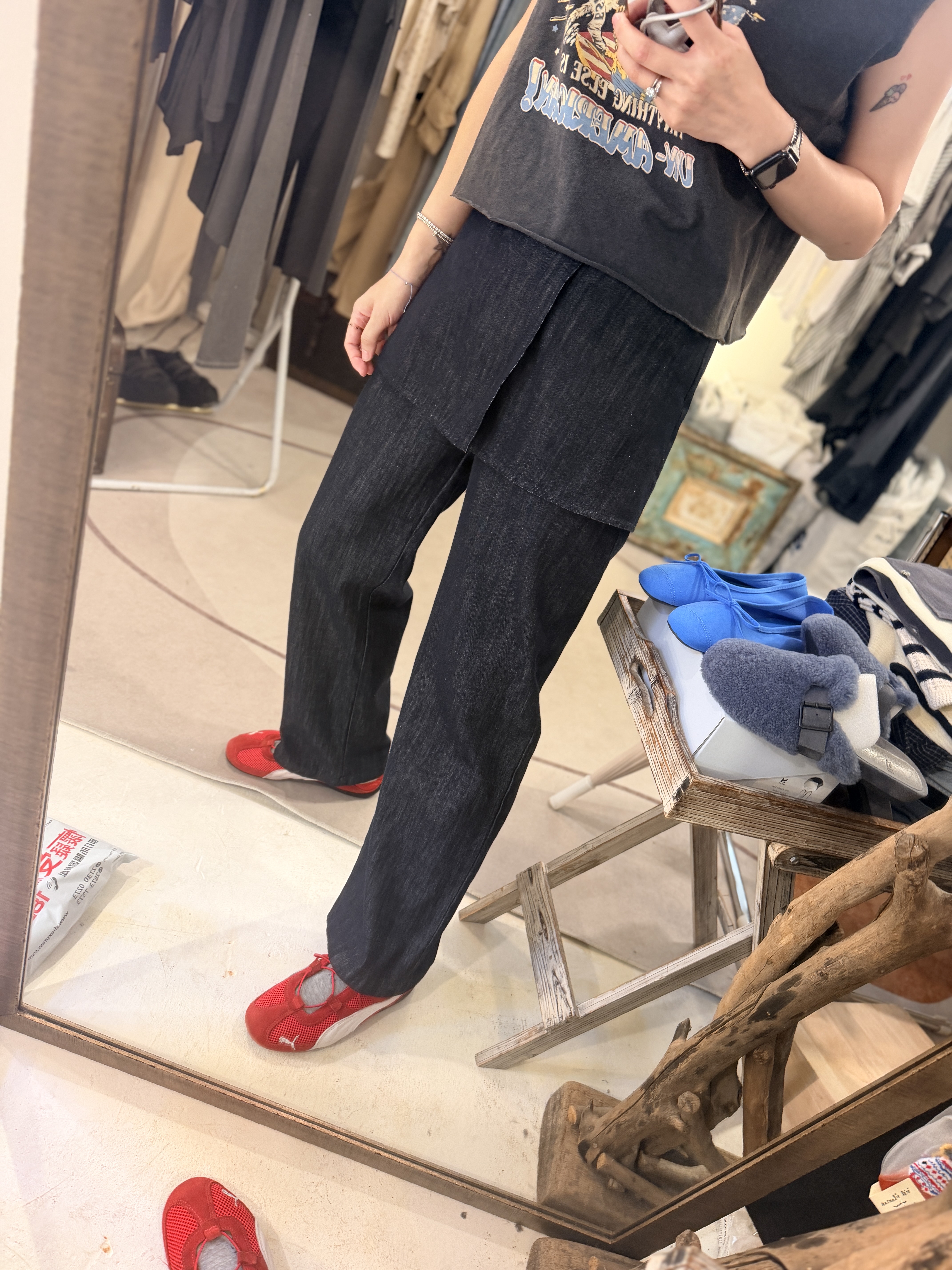 Light denim pants w/ skirt