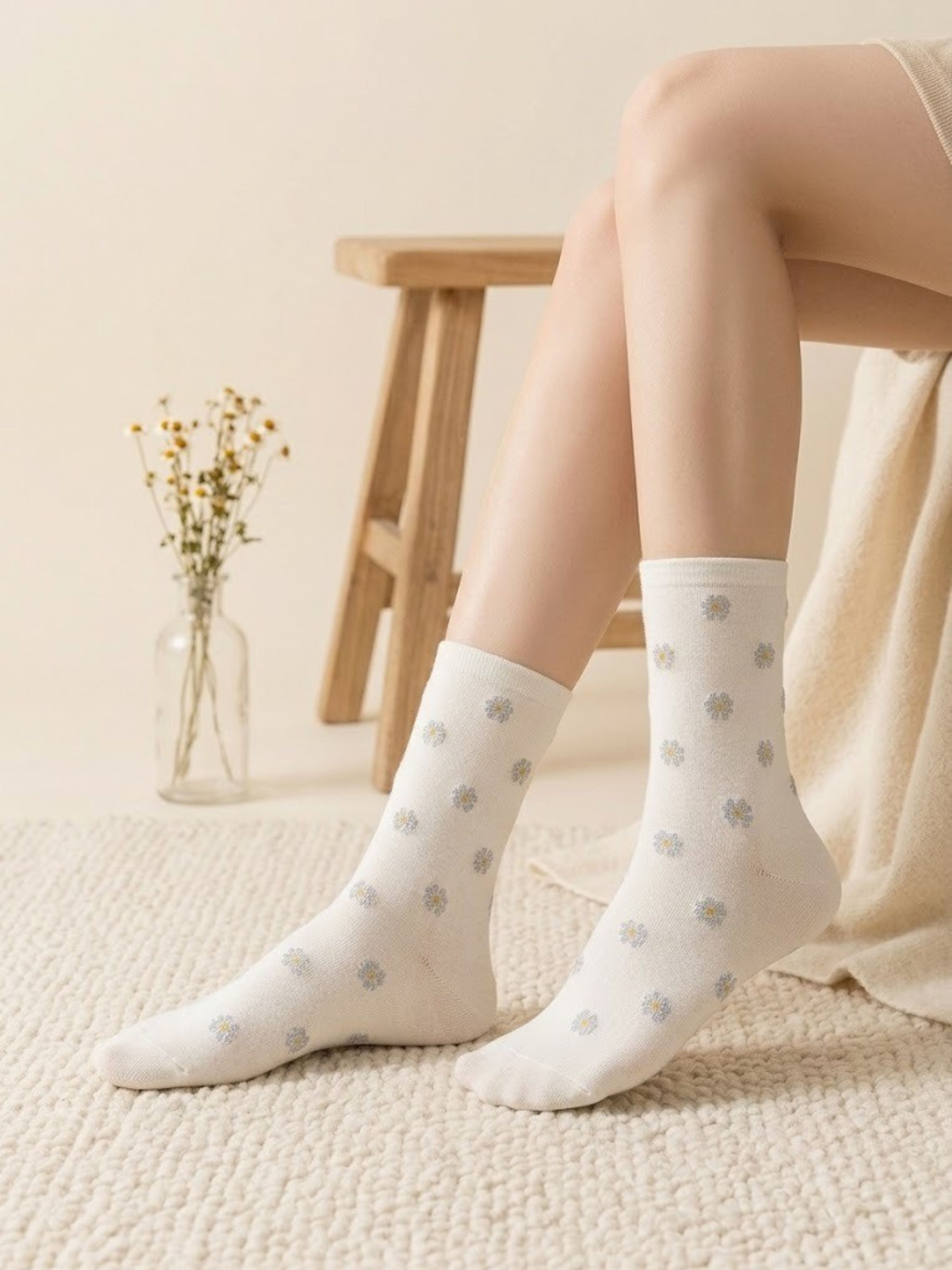 Korean Blink Daisy High Crew Socks