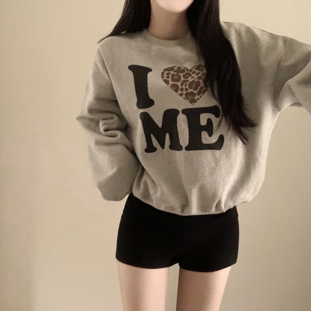 已售罄❌韓國I ❤️ ME豹紋心心衛衣(薄絨毛質地)