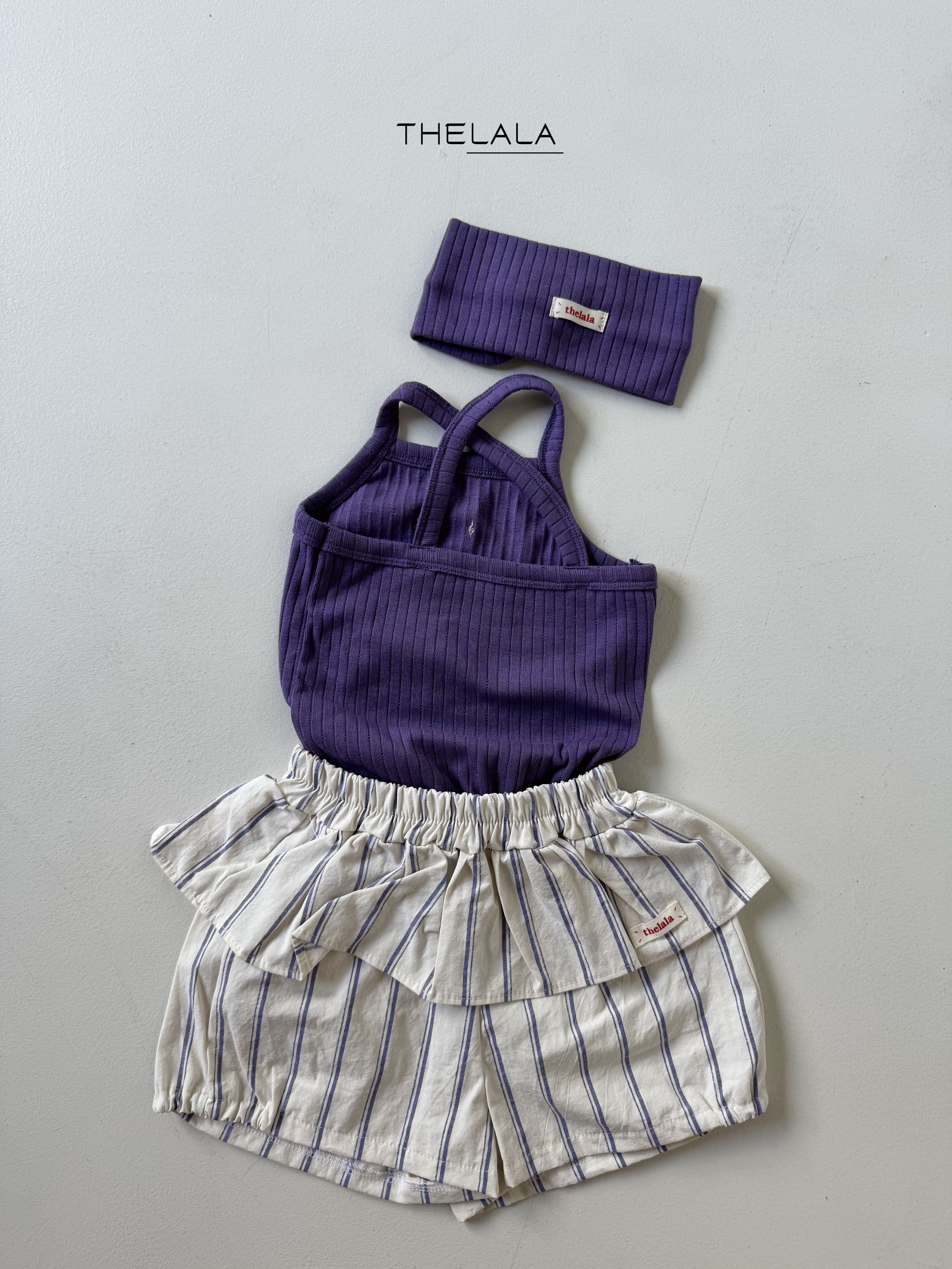 Thelala | Stripe frill shorts (Blue XL105-115)