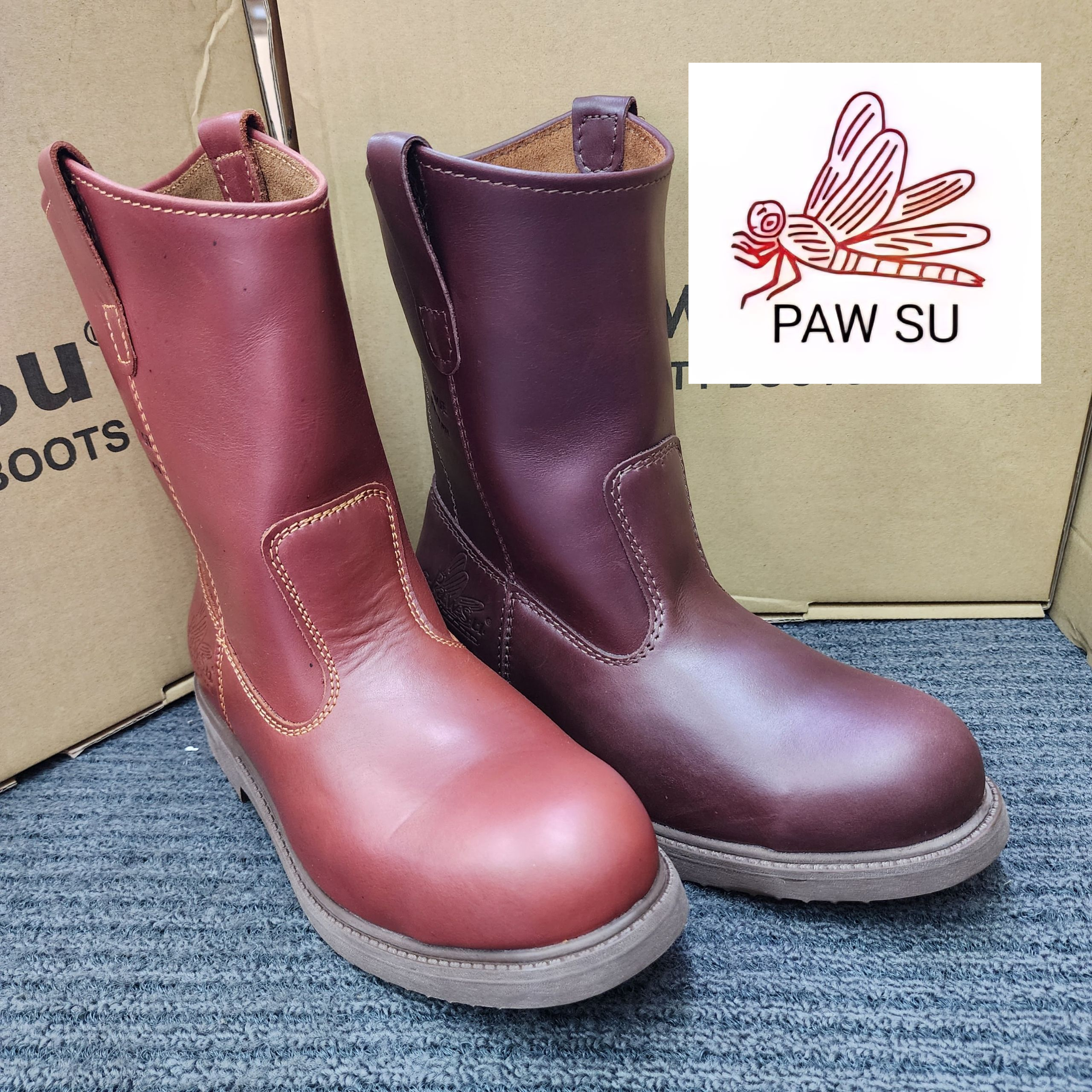 PAWSU SAFETY PS 819 (B SHAPE )HIGH CUT ORIGINAL COFFEE BROWN STEEL PLATE TOE CAP KASUT KESELAMATAN
