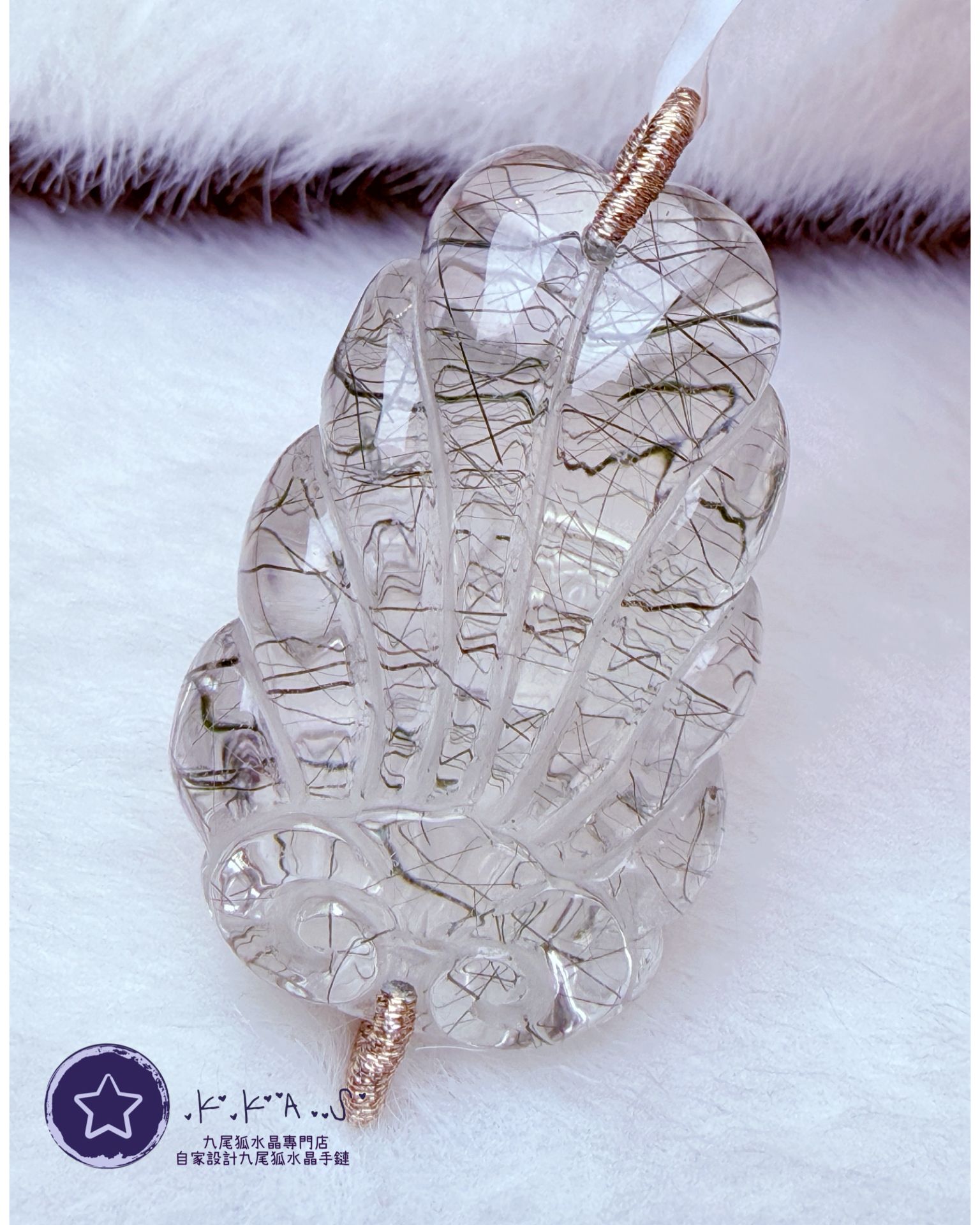 K00138 黑髮晶 修仙狐 - 吊墜/手牌兩用款