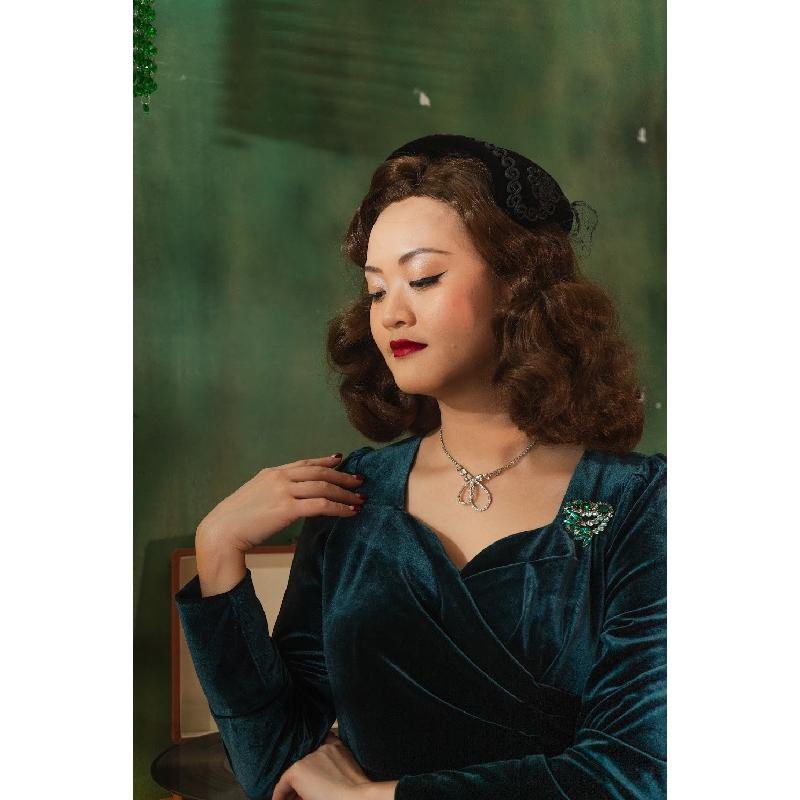 (Last L) Jewel Velvet Collection Sweetheart Wrap Swing Dress - Emerald Green (FM204)