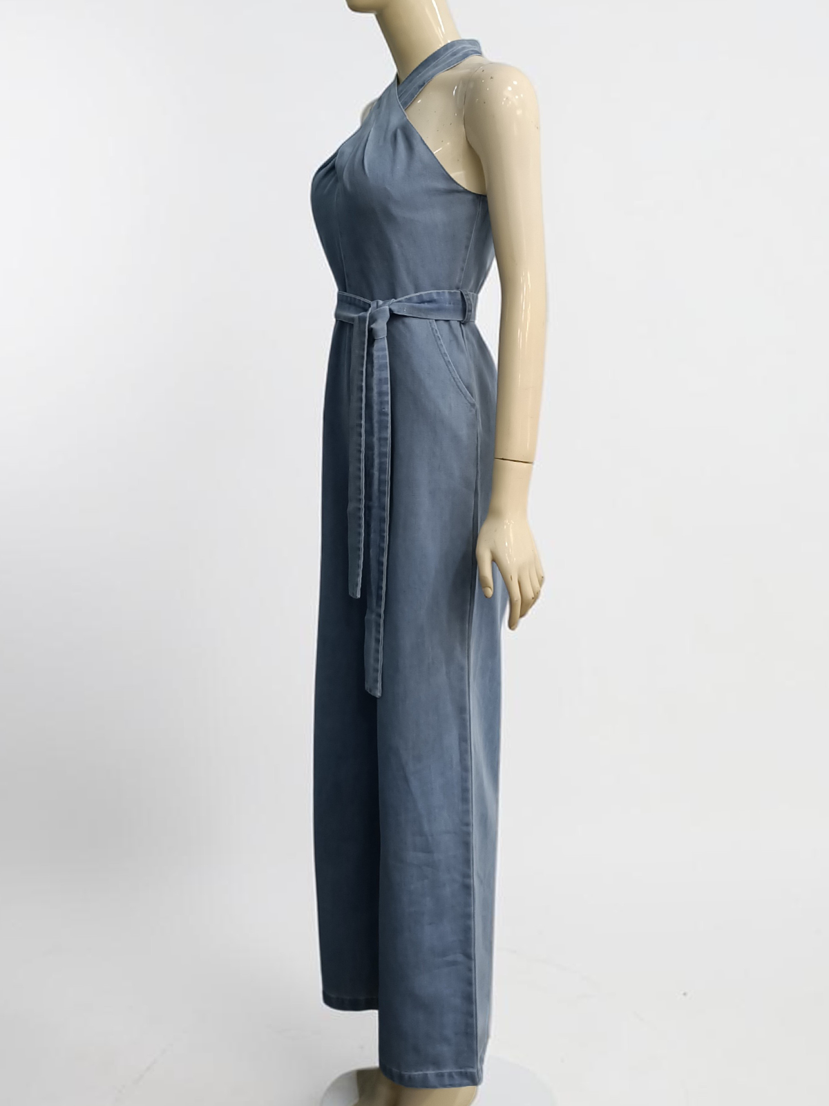 Denim Halter Jumpsuit M184