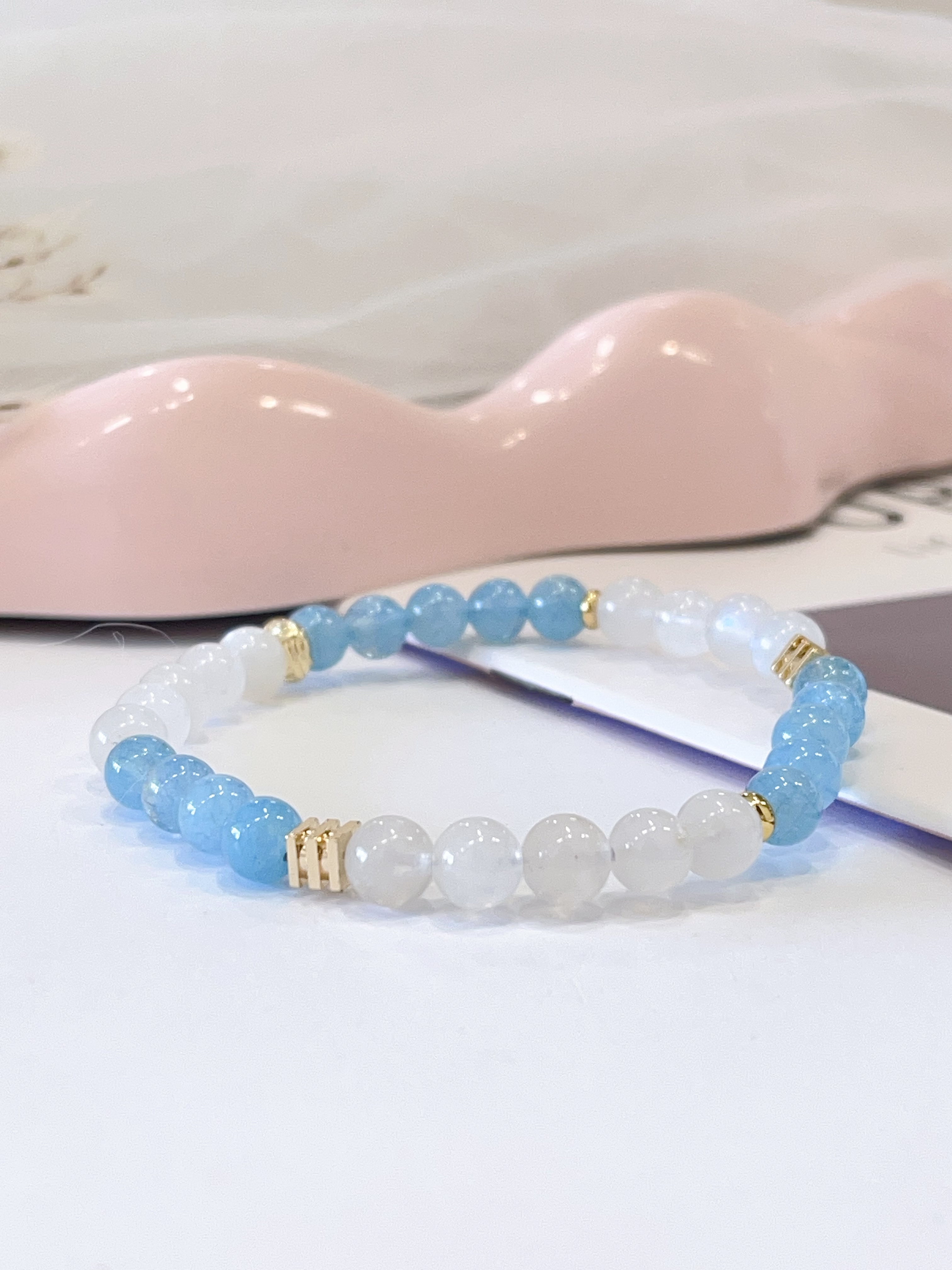 🌊🌙 海蓝宝 × 白月光手串 Aquamarine & Moonstone