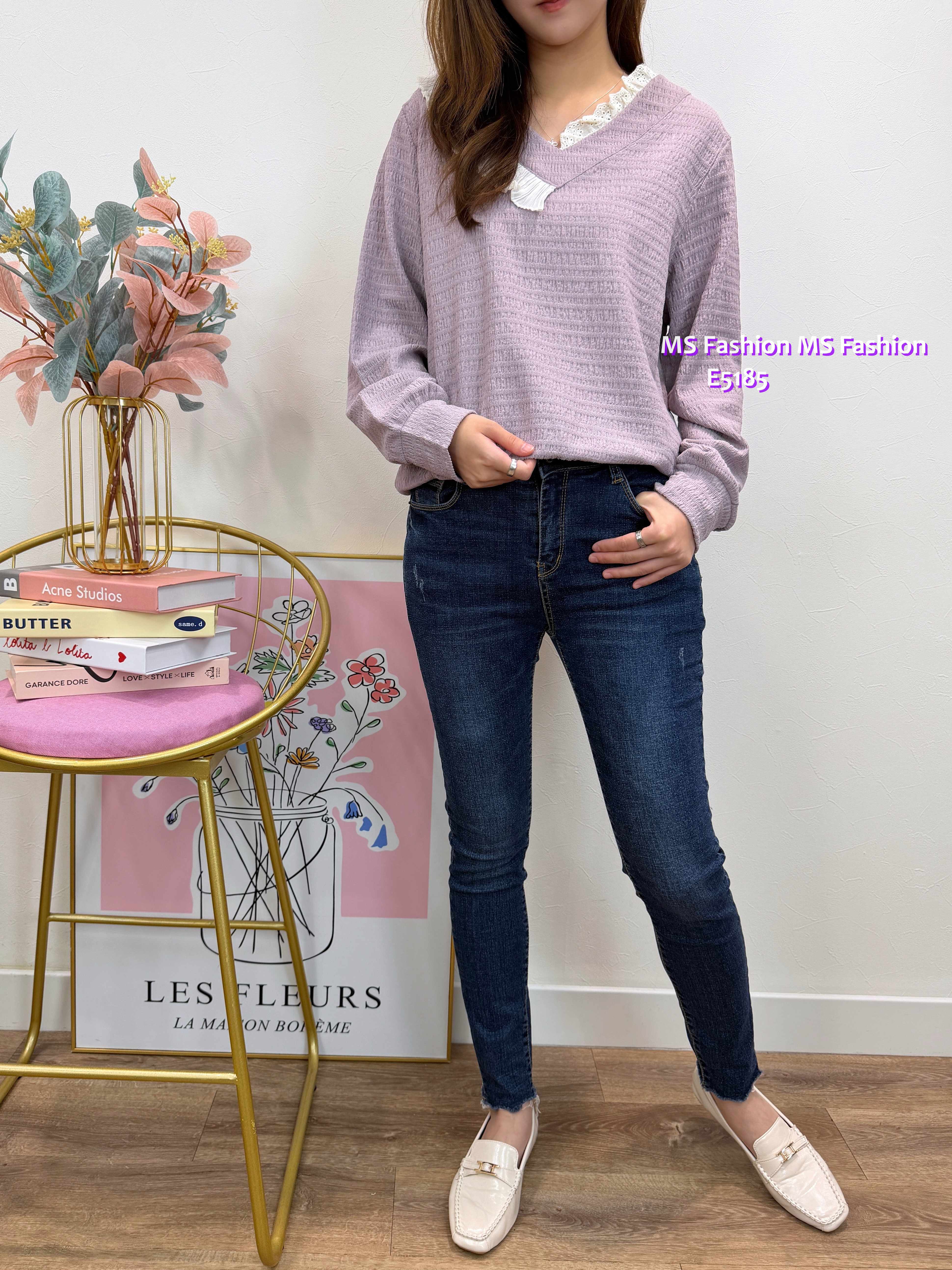 E5185 V領拼lace top