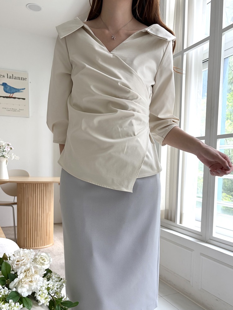 Camelia Wrap Collar Blouse (Cream)