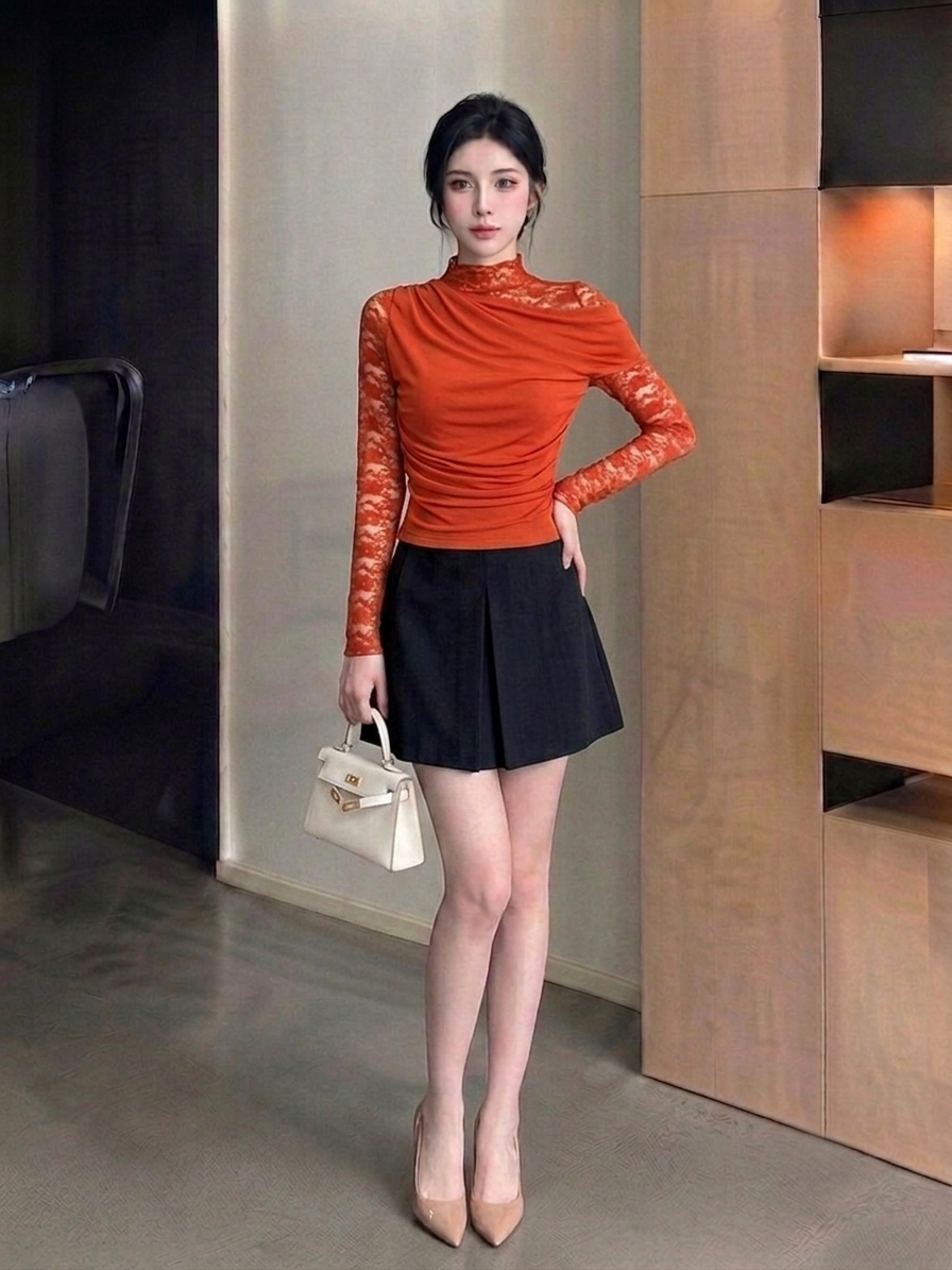 Ruched Lace Top M253