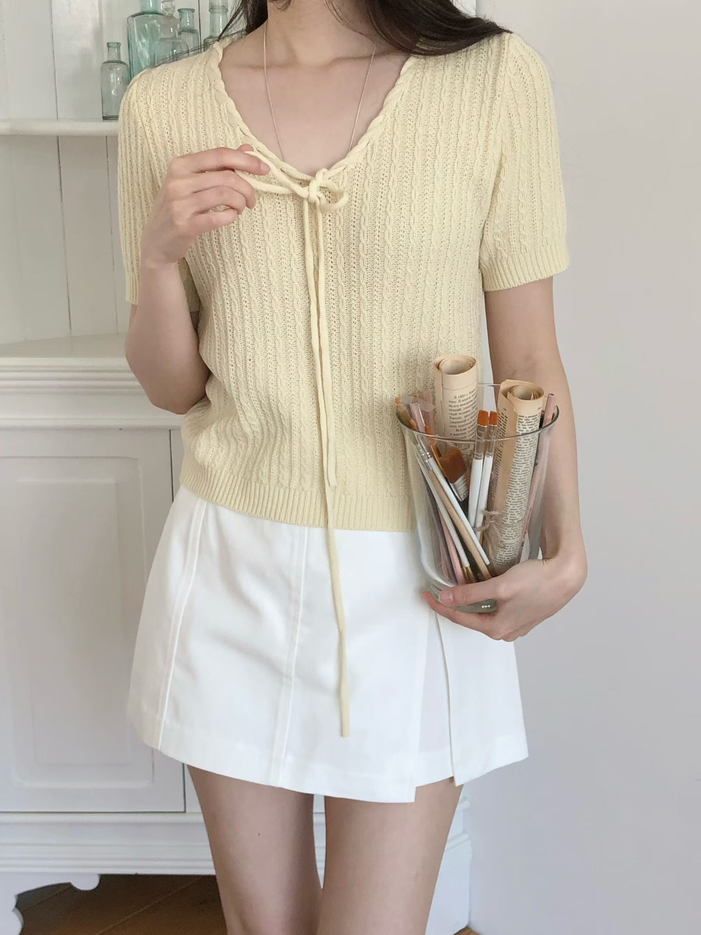 HA24 麻花綁蝴蝶針織Top 