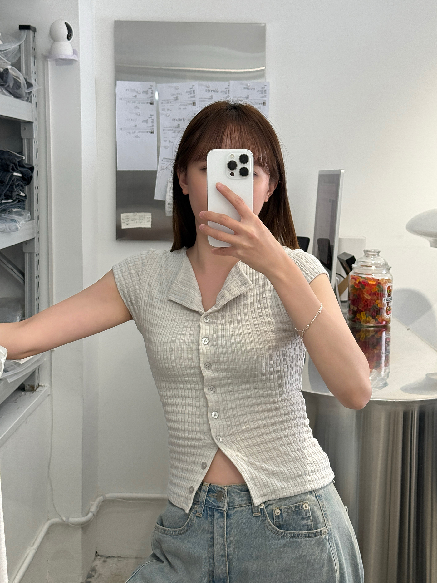 𝐒𝐥𝐢𝐦 𝐠𝐫𝐢𝐝 𝐩𝐚𝐭𝐭𝐞𝐫𝐧 𝐬𝐡𝐨𝐫𝐭 𝐬𝐥𝐞𝐞𝐯𝐞 𝐭𝐨𝐩