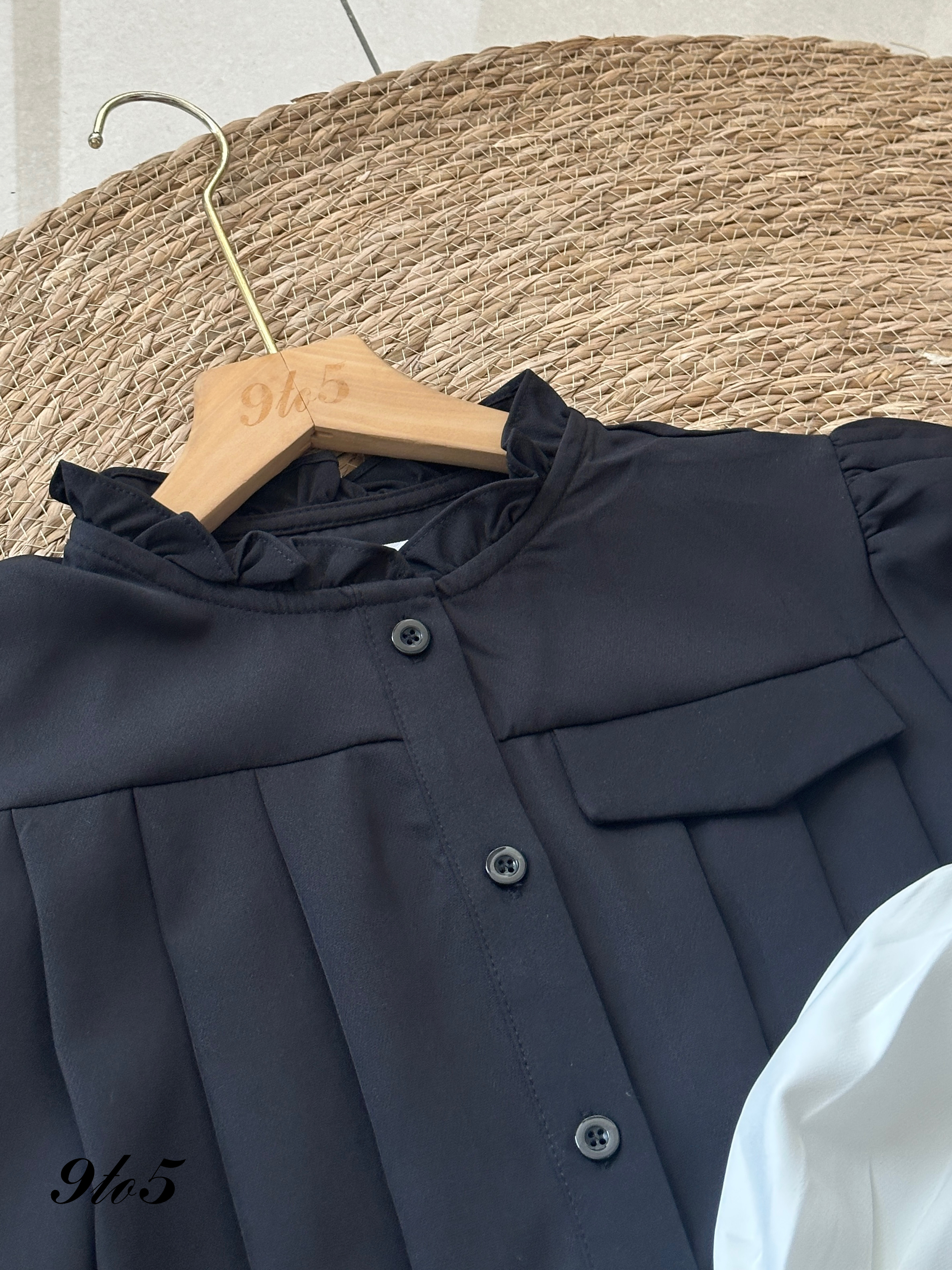 T3986 Puff Sleeve Ruffle Collar Top - 3 Colors 