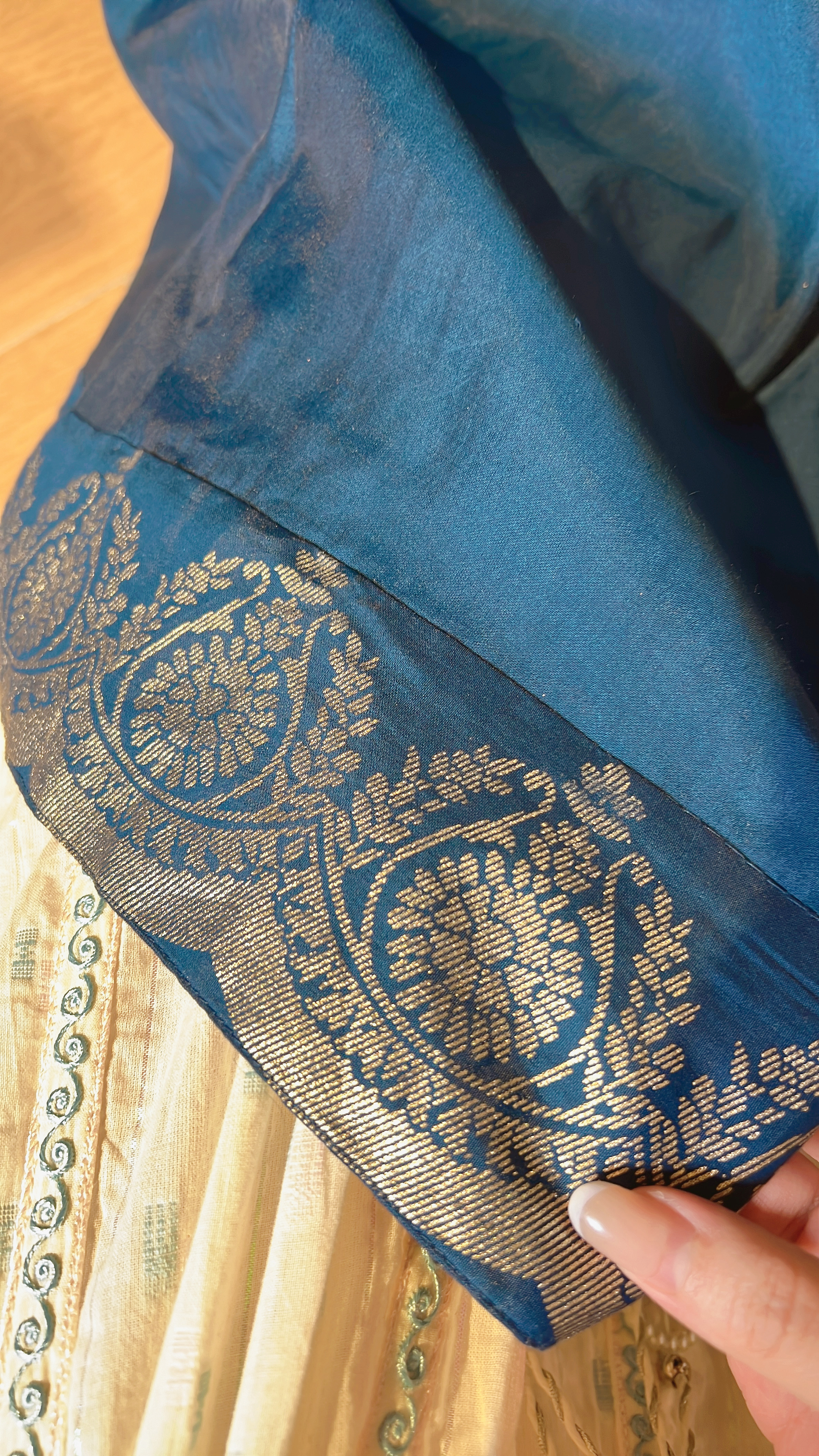 Navy Blue Sleeves Gold Top with Pants #1079