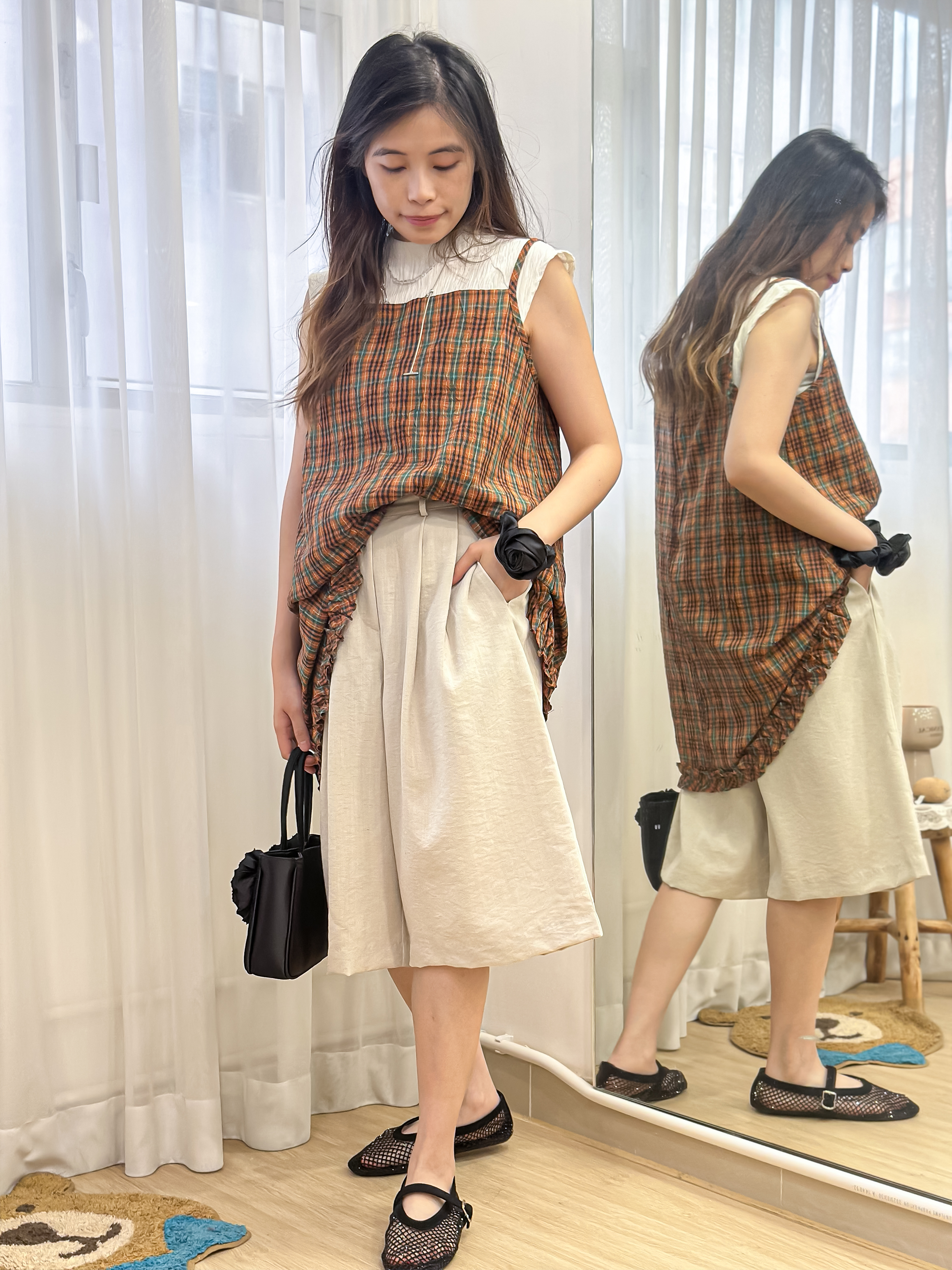 假日高級感～亞麻百慕達6分褲 MH0005 - 杏色 BEIGE