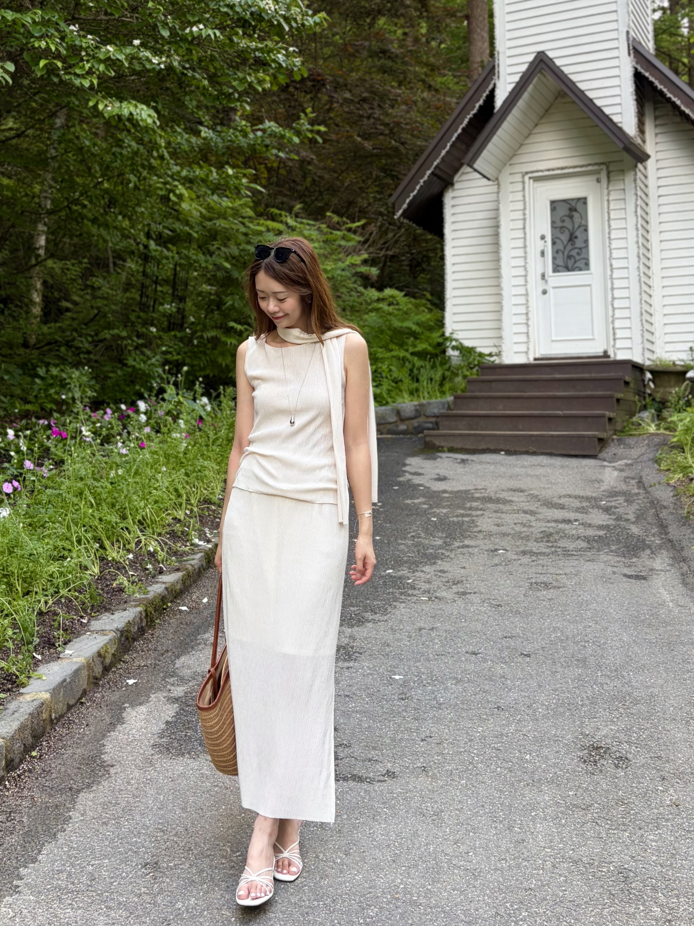 Summer Pleated Scarf Set (Ivory)