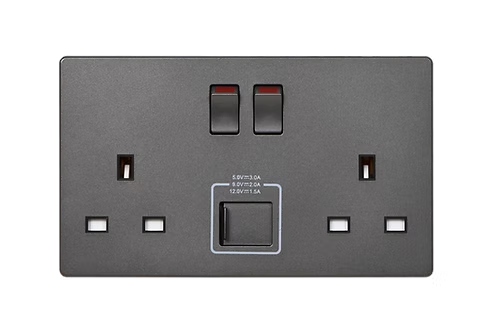 MK Aria 太空灰 13A孖蘇有掣連Type A+C USB 插座