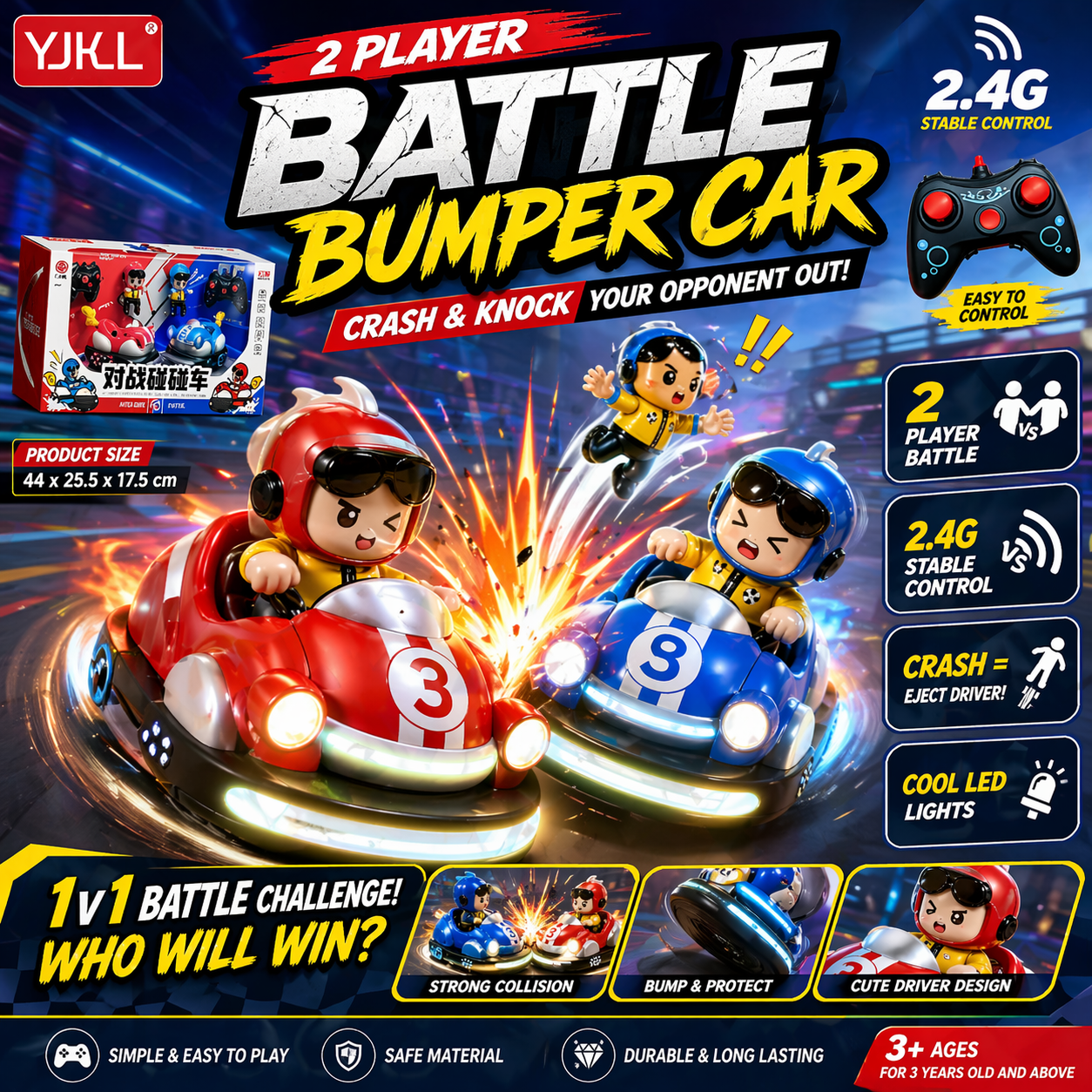 POPCAR 2.4G RC Battle Bumper Car | Dual Car Set | 2 Player Interactive Toy