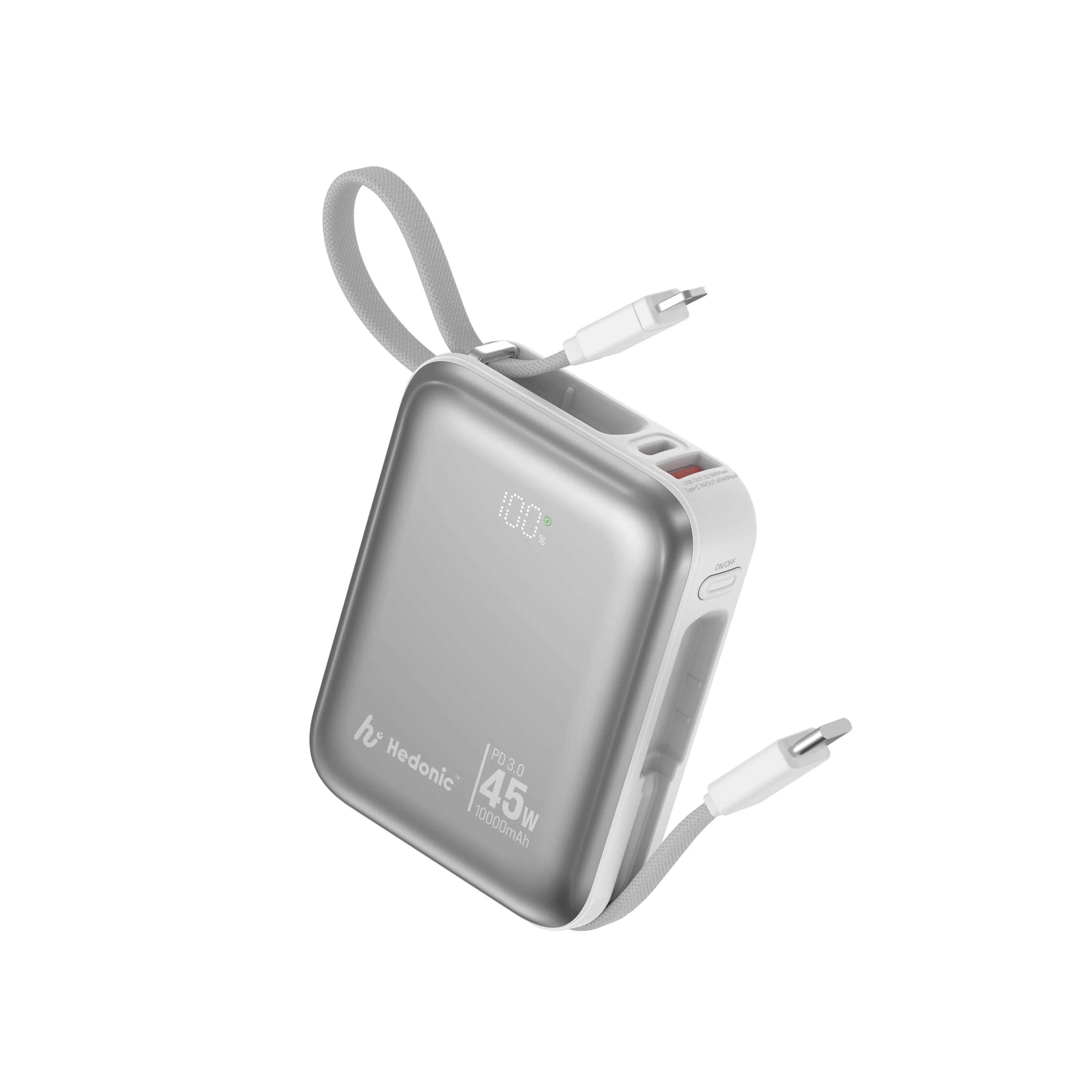 CCC 認證 (二維碼) Hedonic PD 3.0 45W快充 10000mah 星際 自帶線流動充電池 (附嵌入式 Type-C 充電線) 81082 - 黑色 |  81083 - 白色 