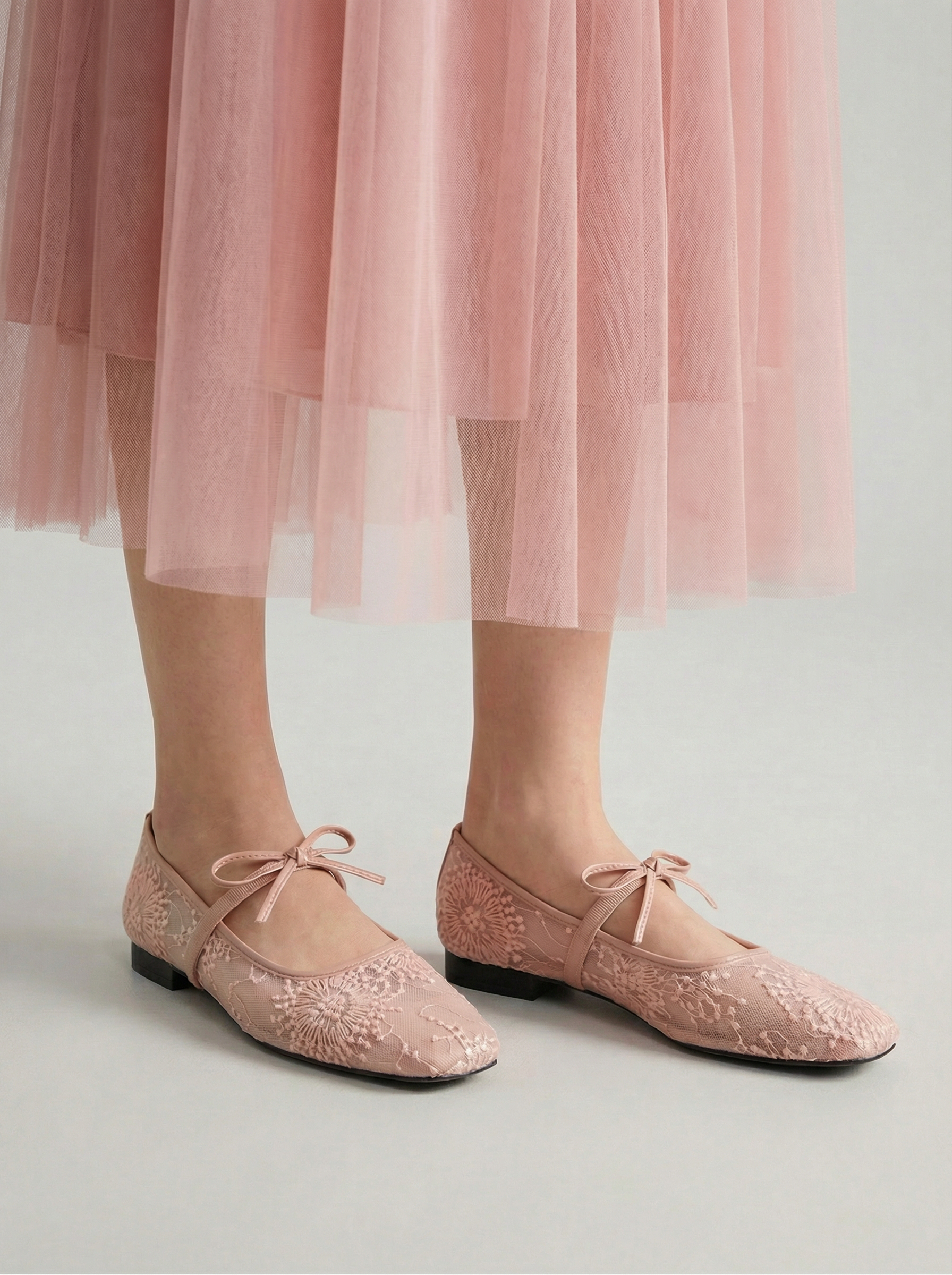 優雅蕾絲方頭芭蕾舞鞋