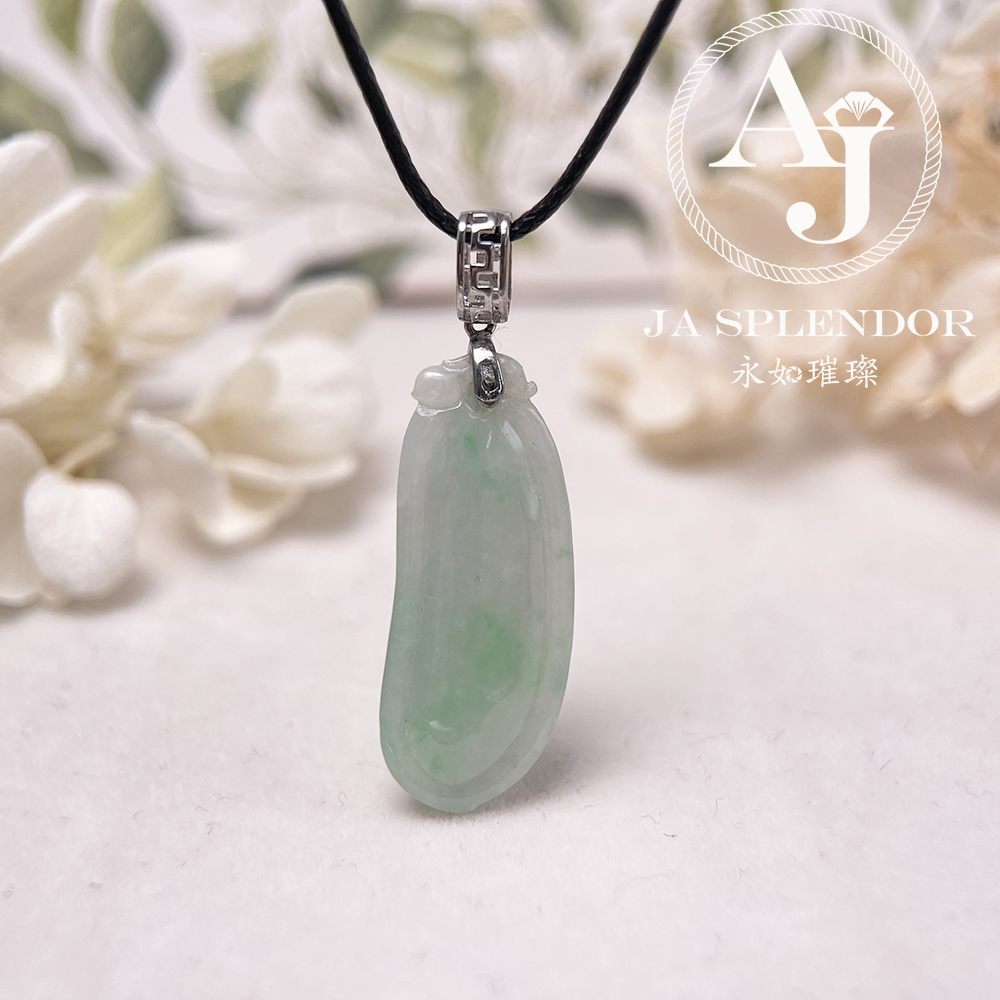 JNS-265 天然翡翠A玉 白底青萬壽果/福瓜吊墜