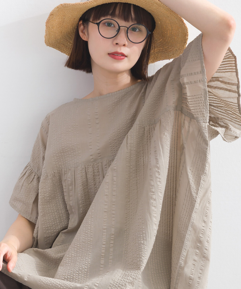 LP - 印度棉泡泡紗紐帶襯衫 (杏色)