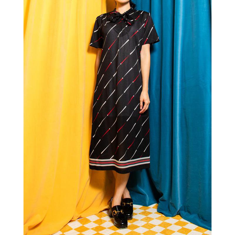 1970s American Sears The Fashion Place Tie Collar Loose Fit Dress (FK017)
