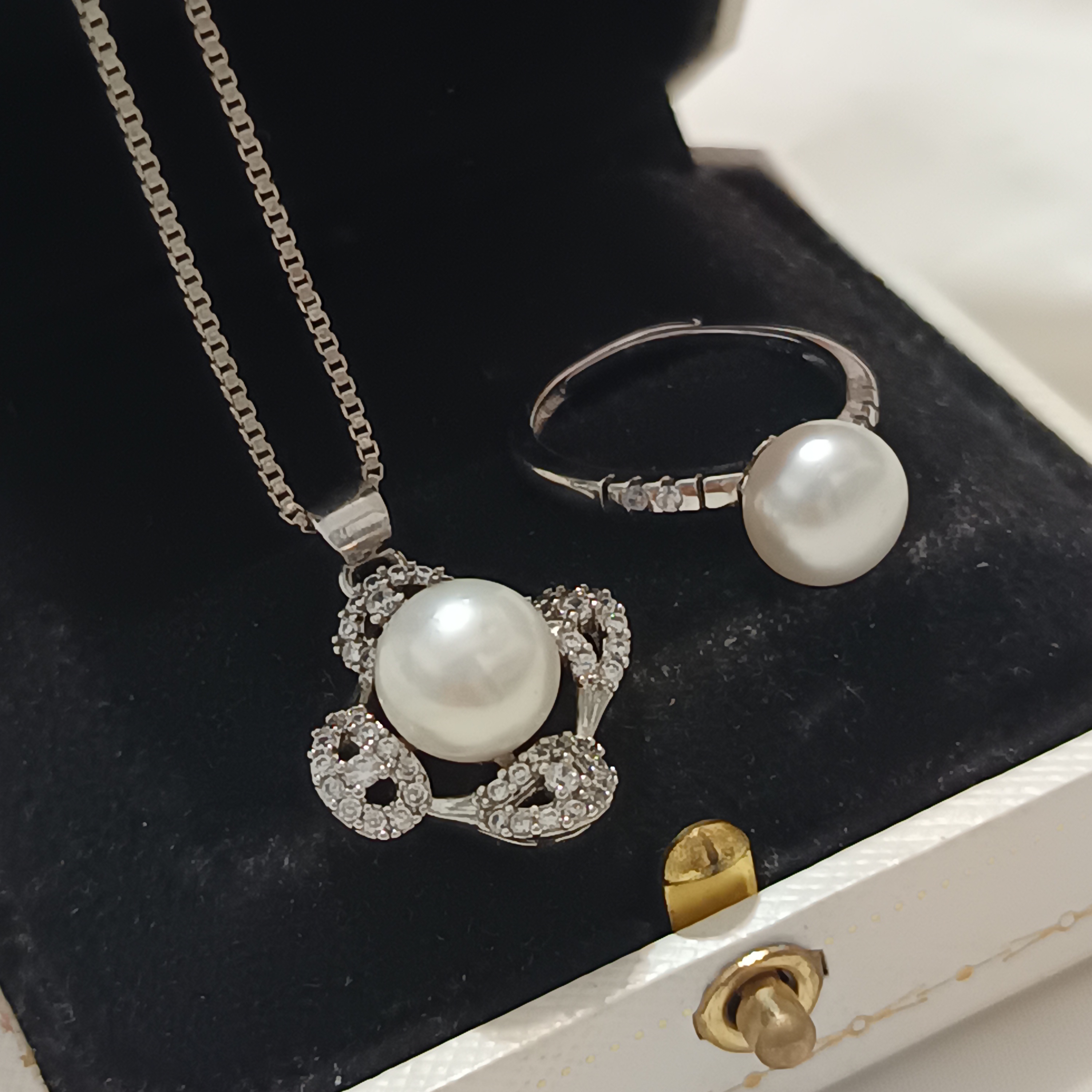 ✨特惠孤品‼️愛迪生珍珠吊墜戒指注白金套裝