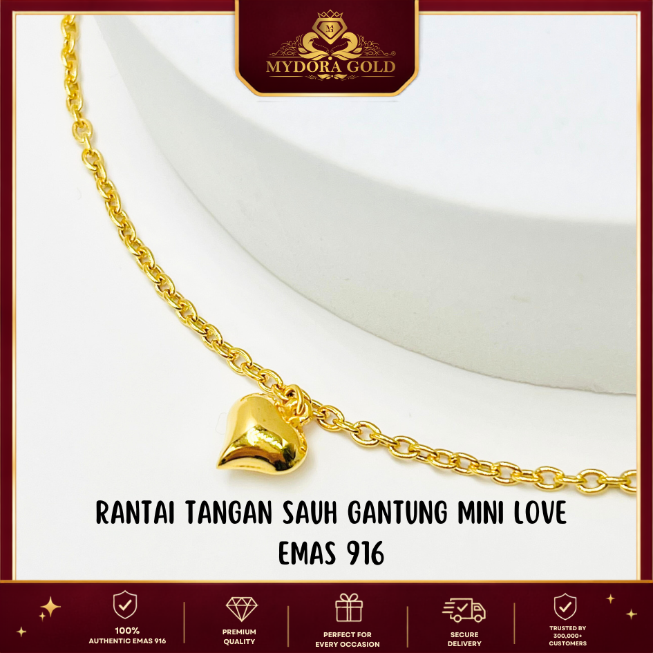 MYDORA Rantai Tangan Sauh + Mini Love | EMAS 916/22K