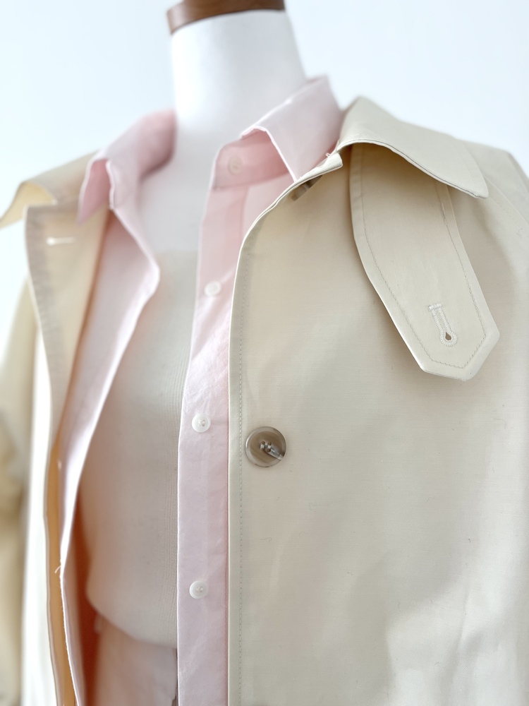 Stripe-Lined Relaxed Trench Coat (Cream)