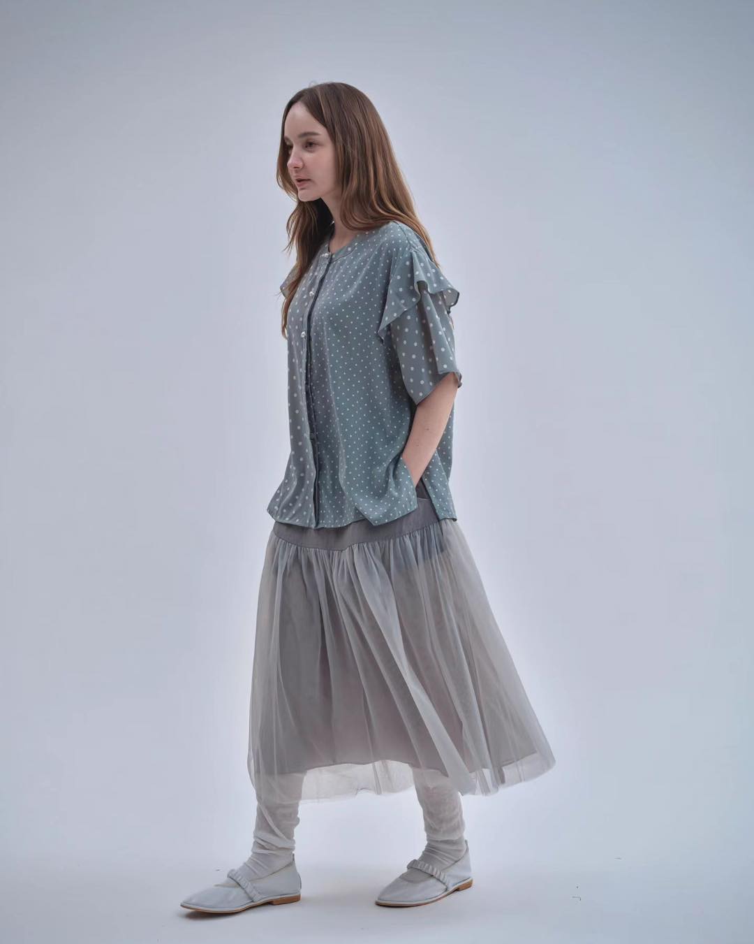 風褸料拼薄紗半腰裙