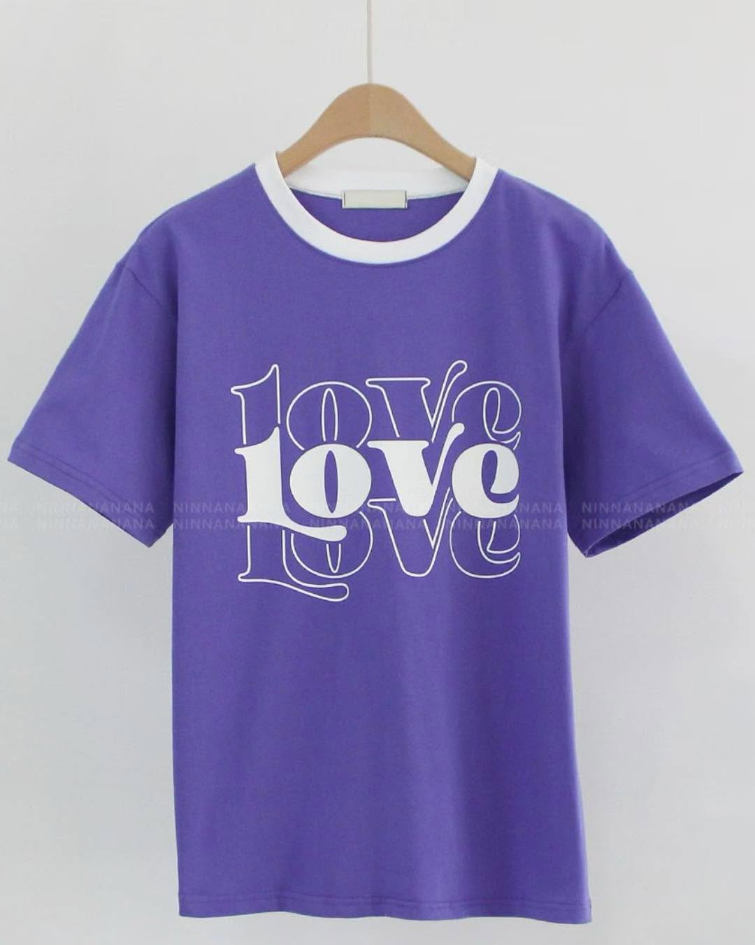 撞色領印花T shirt